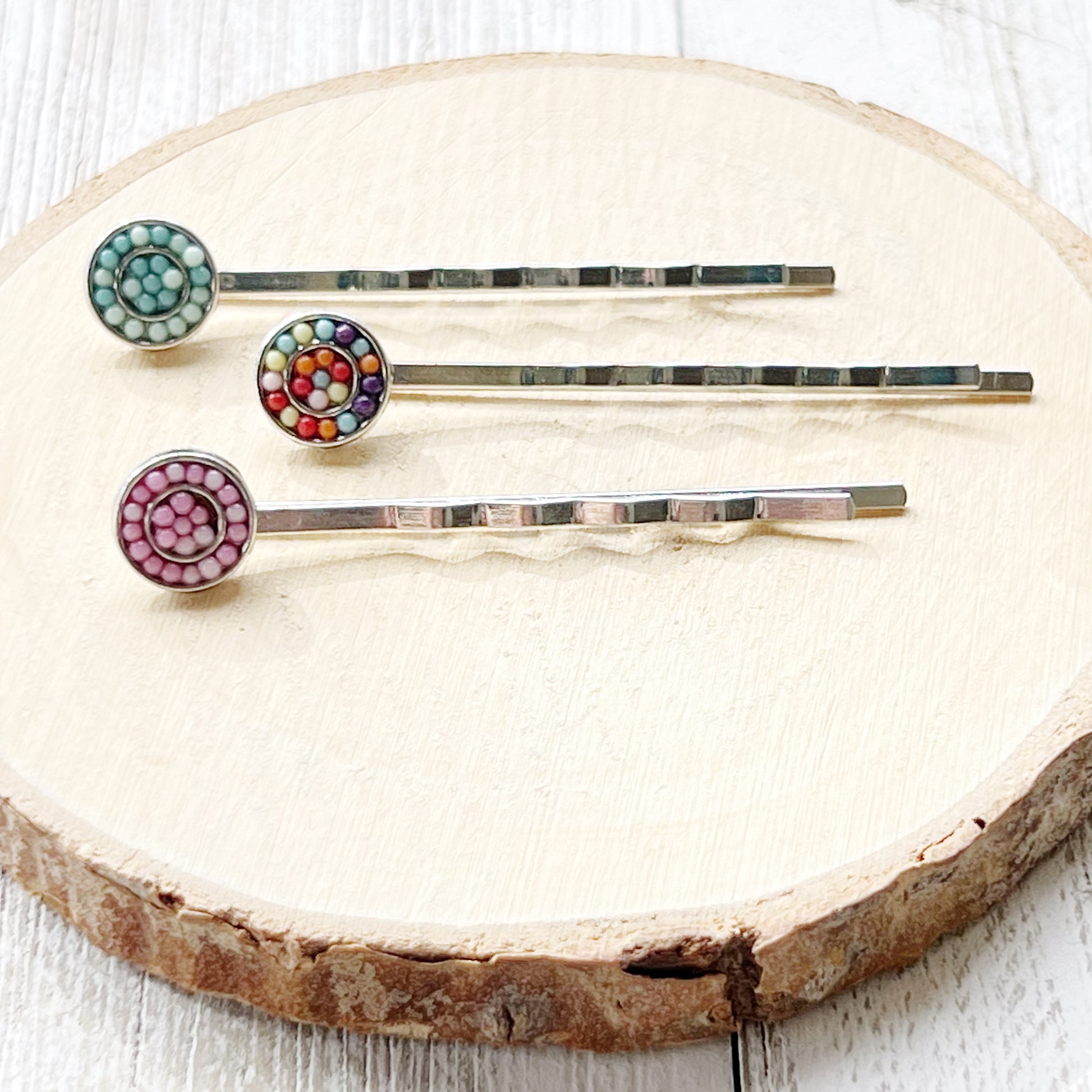 Set of 3 Seed Bead Hair Pins: Colorful & Versatile Hair Accessories