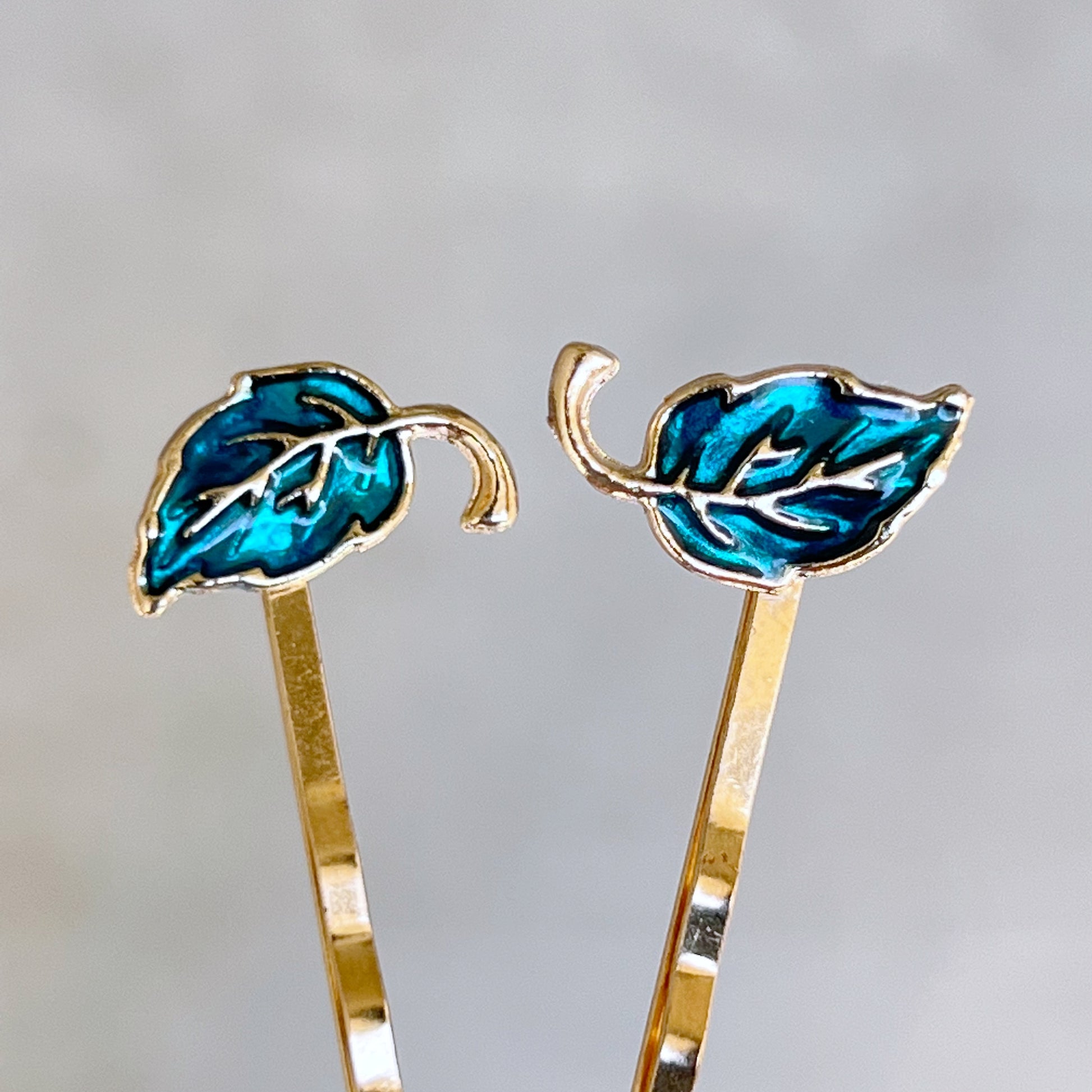 Blue Enamel Leaf Hair Pins - Stylish Decorative Bobby Pins for Women's Hairstyles | Elegant Hair Barrettes and Accessories