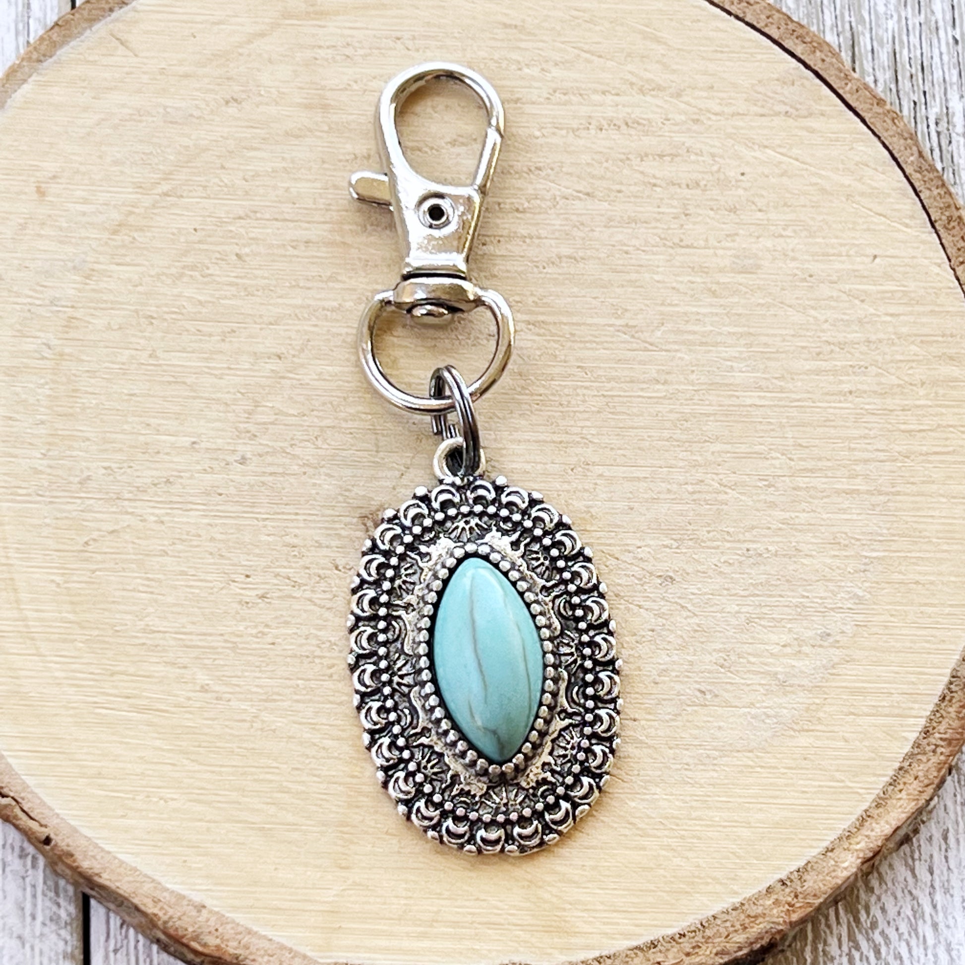 Turquoise Western Zipper Pull Handbag Charm