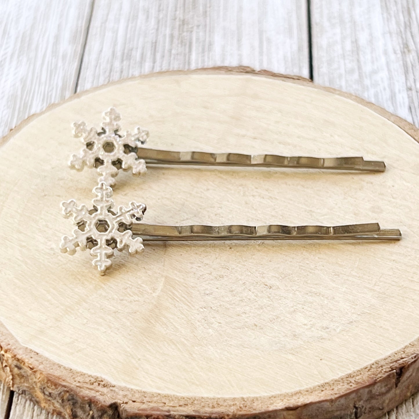 White Glitter Silver Snowflake Hair Pin