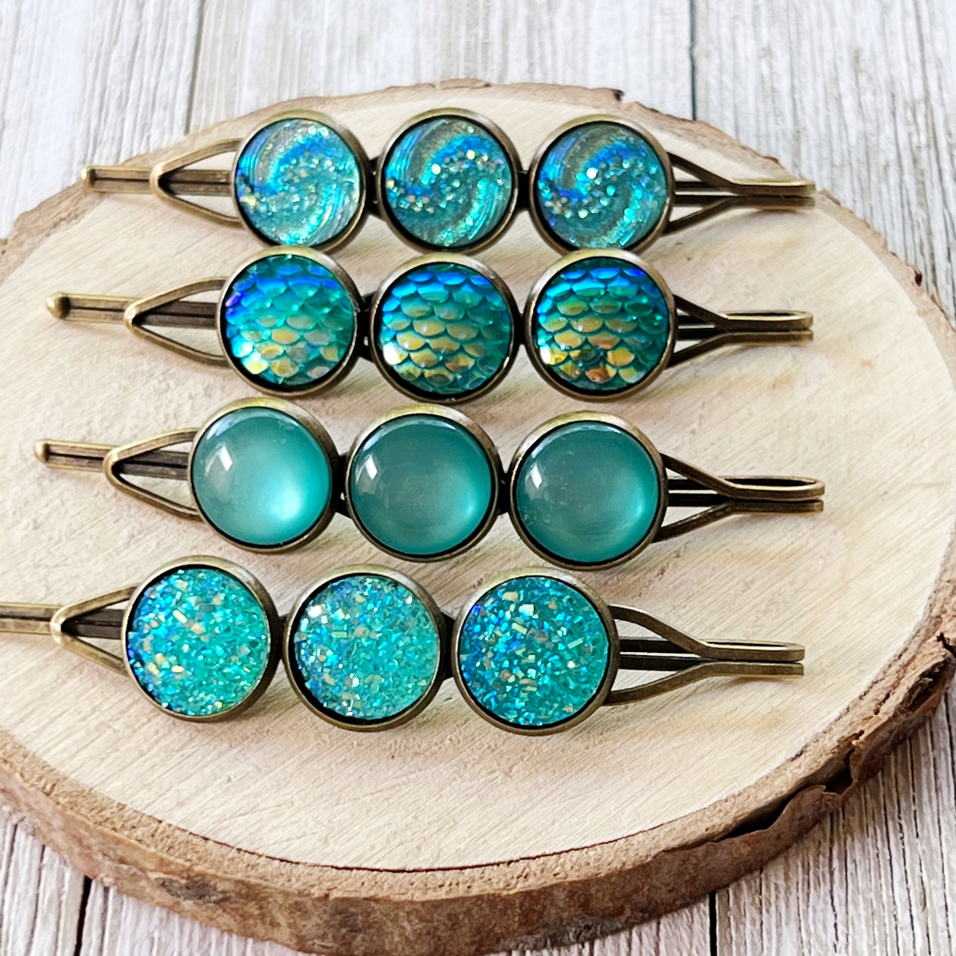 Blue Green Druzy Hair Pins - Stylish Women's Hair Accessories Hair Clips & Bobby Pins