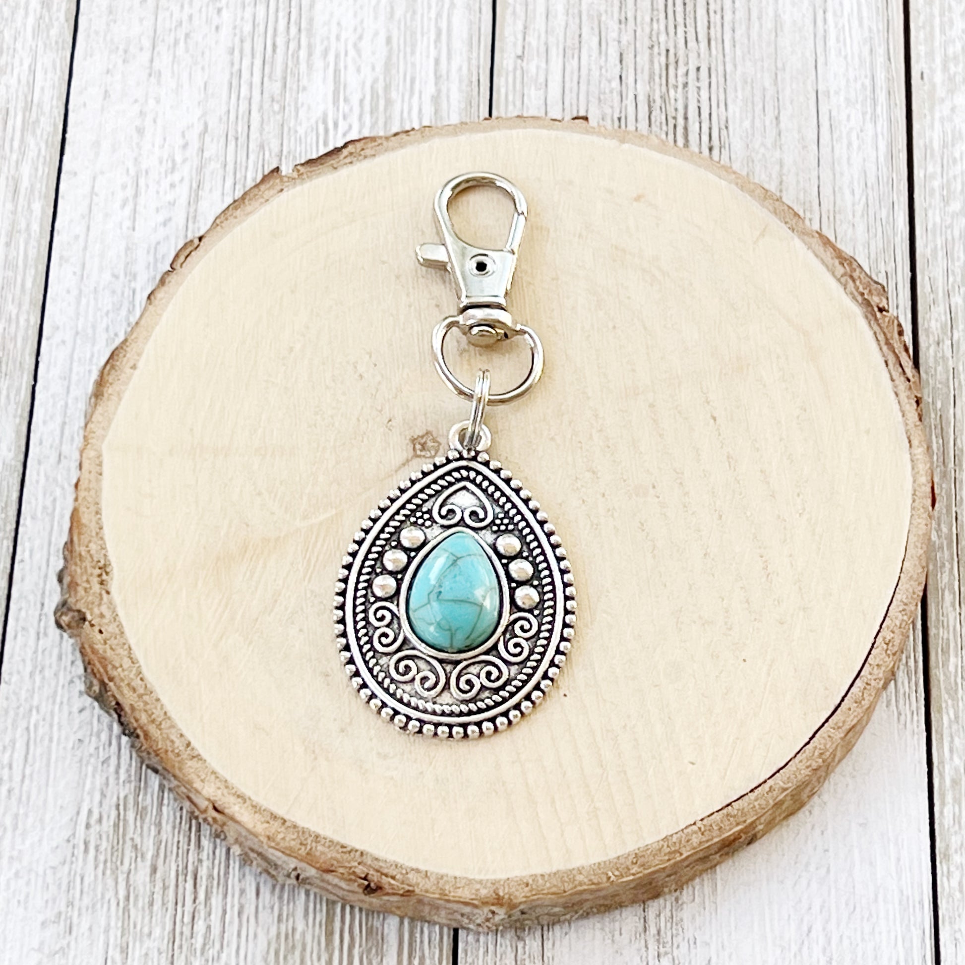 Turquoise Western Zipper Pull Handbag Keychain Charm - Stylish Western-Inspired Accessory