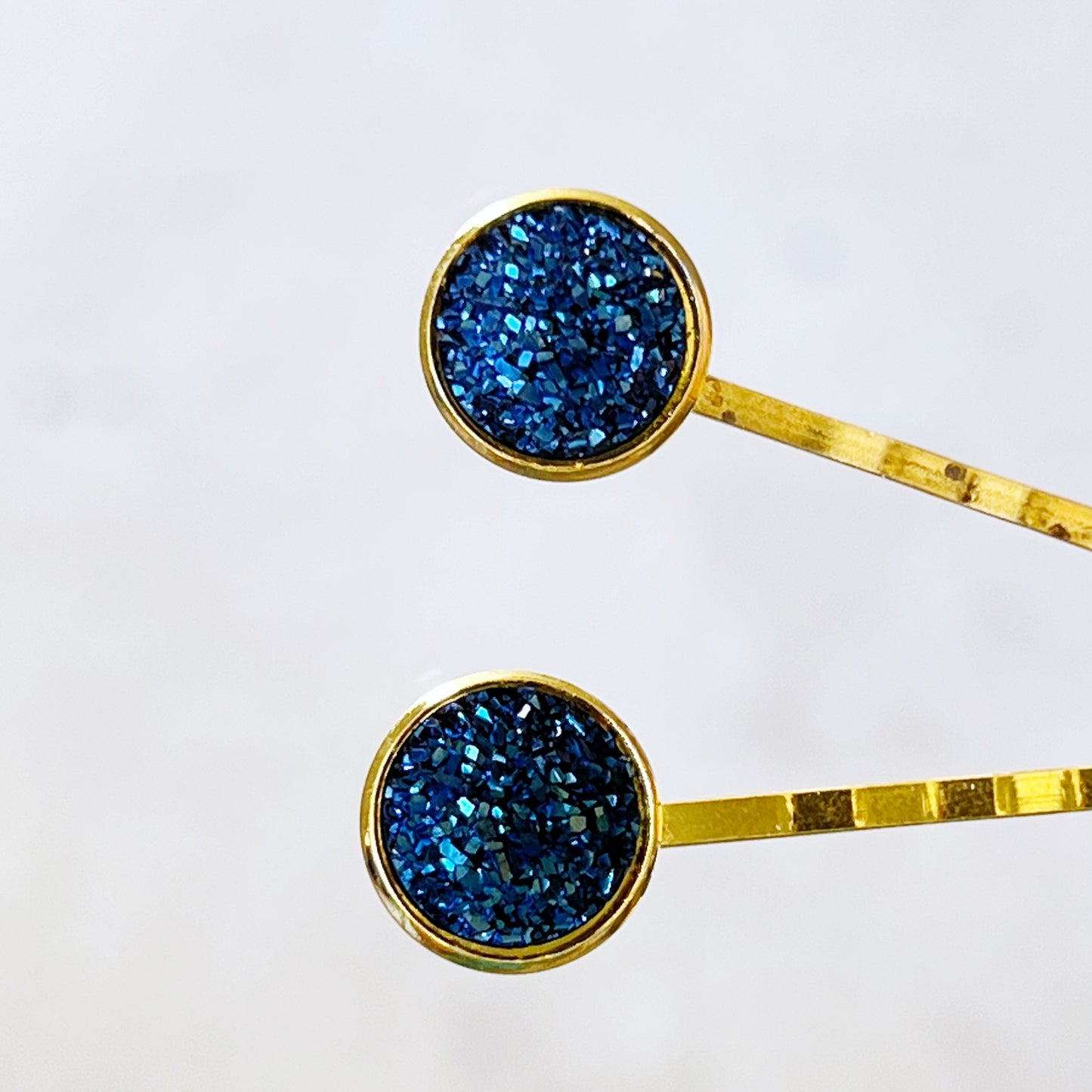 Cobalt Blue Druzy Gold Hair Pins