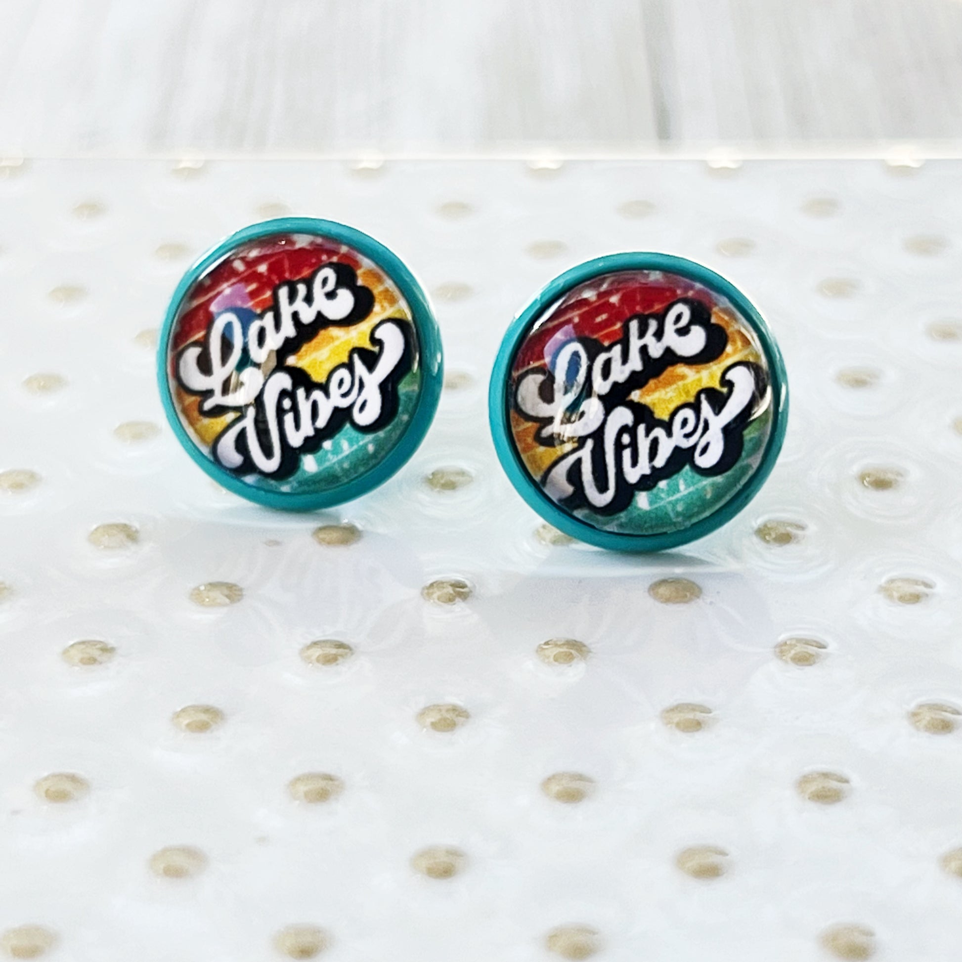 Teal Stud Earrings with 'Lake Vibes' - Stylish & Vibrant Accessories