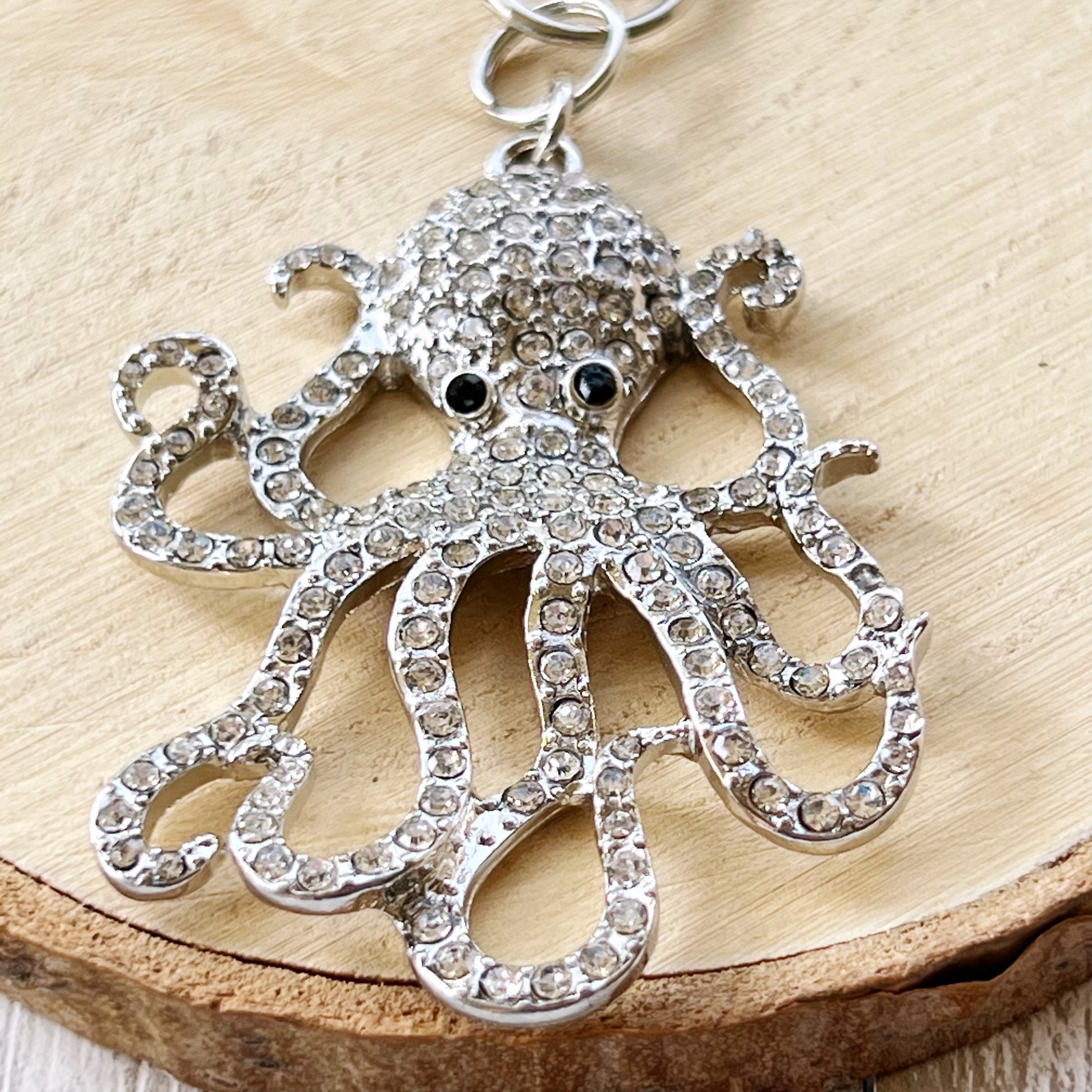 Octopus Zipper Pull Keychain Charm with Rhinestones