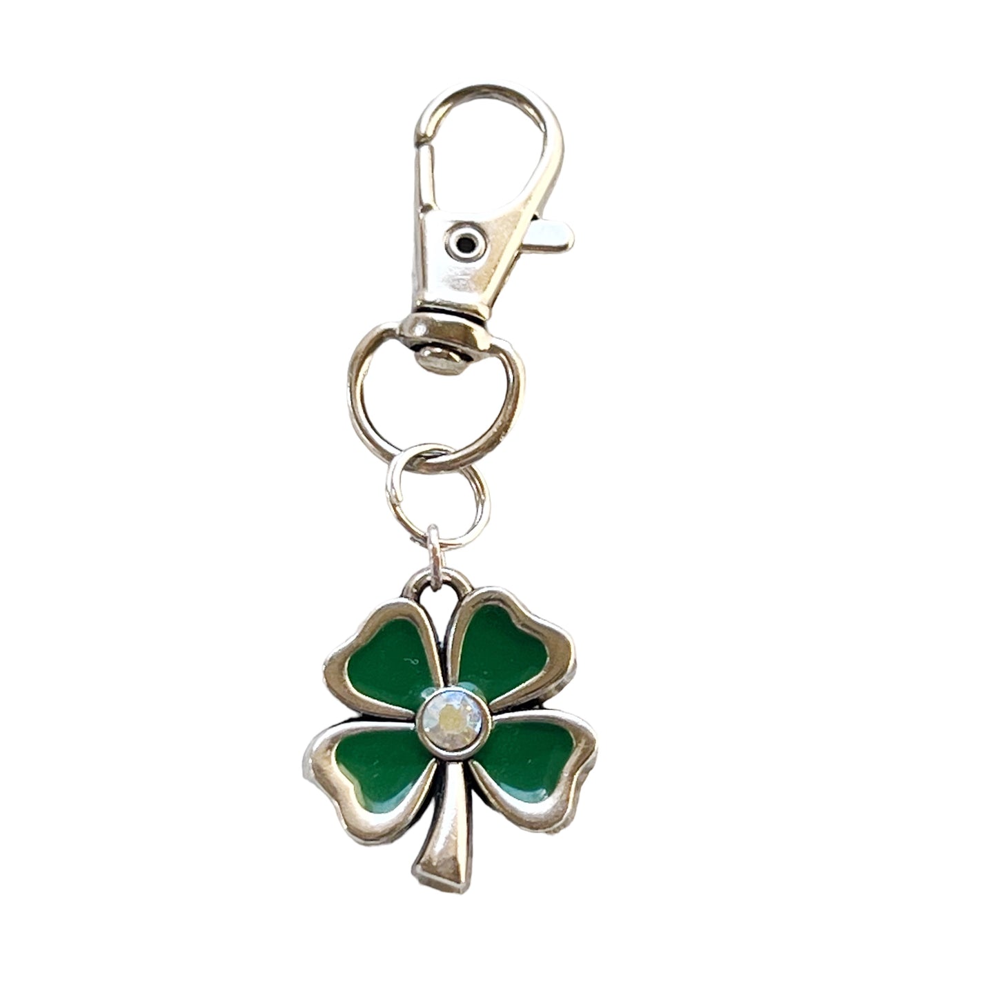 Four Leaf Clover Zipper Pull Keychain Purse Charm - Rhinestone Embellished Lucky Charm