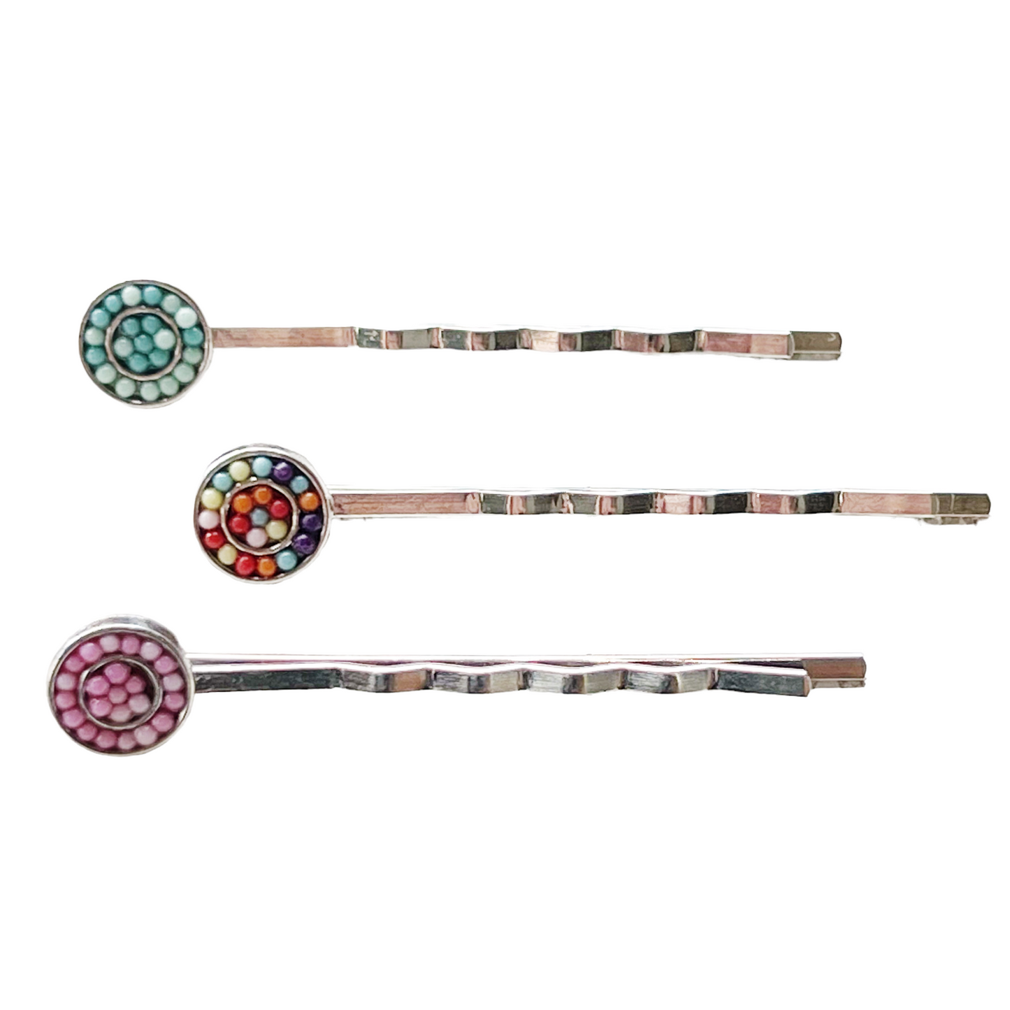 Set of 3 Seed Bead Hair Pins: Colorful & Versatile Hair Accessories