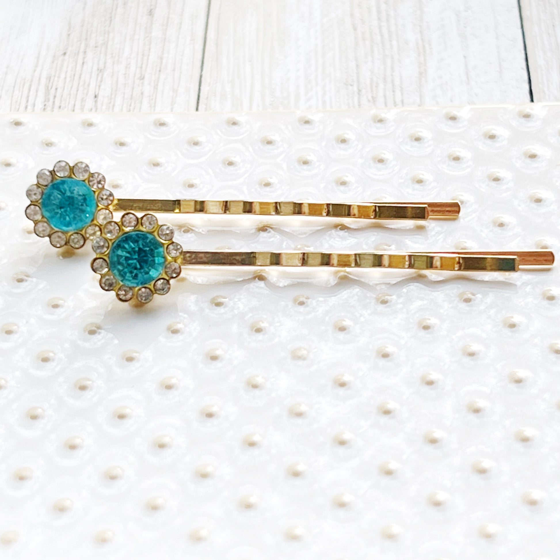 Blue Rhinestone Flower Hair Pins - Elegant and Sparkling Floral Hair Accessories