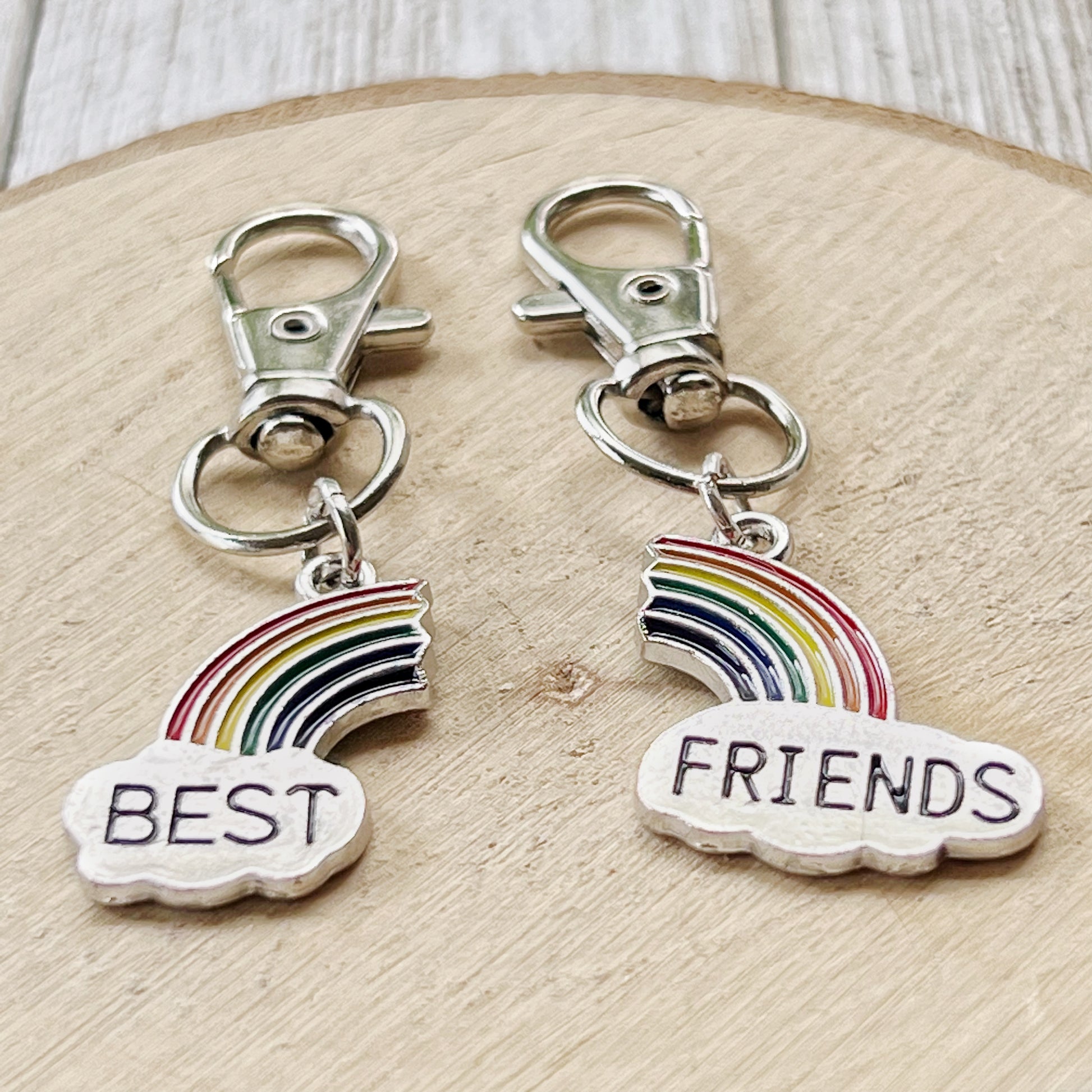 Rainbow Best Friends Zipper Pull Keychain Charm with Rhinestones