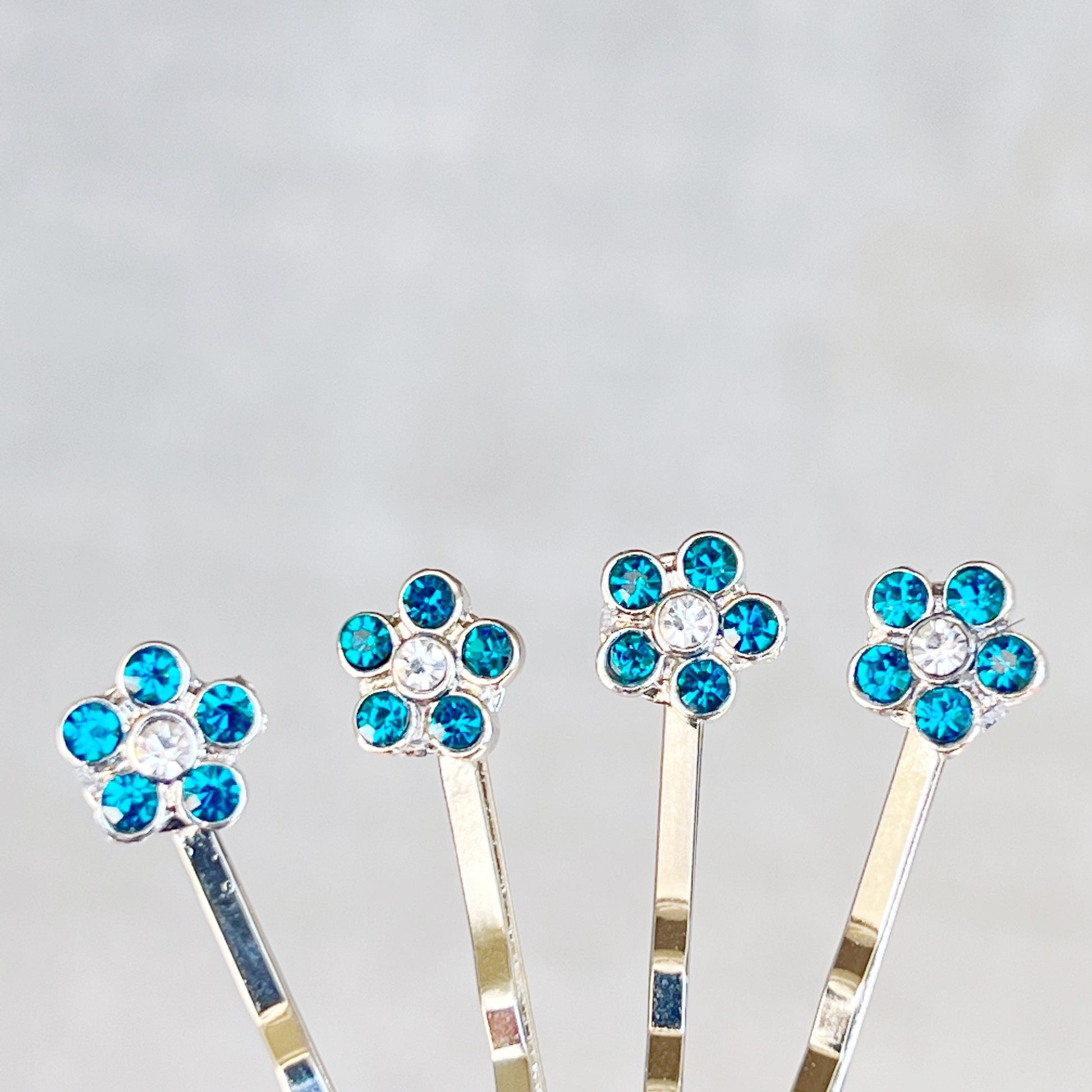 Blue Rhinestone Flower Hair Pins - Elegant and Sparkling Floral Hair Accessories