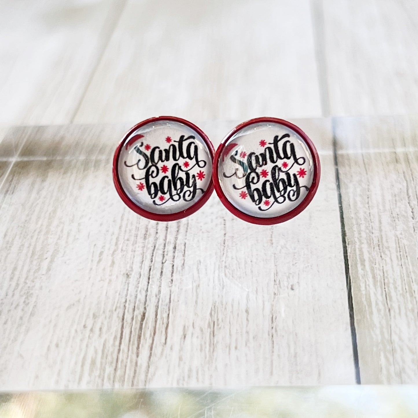 Red Stud Earrings: Festive 'Santa Baby' Design for Christmas Cheer