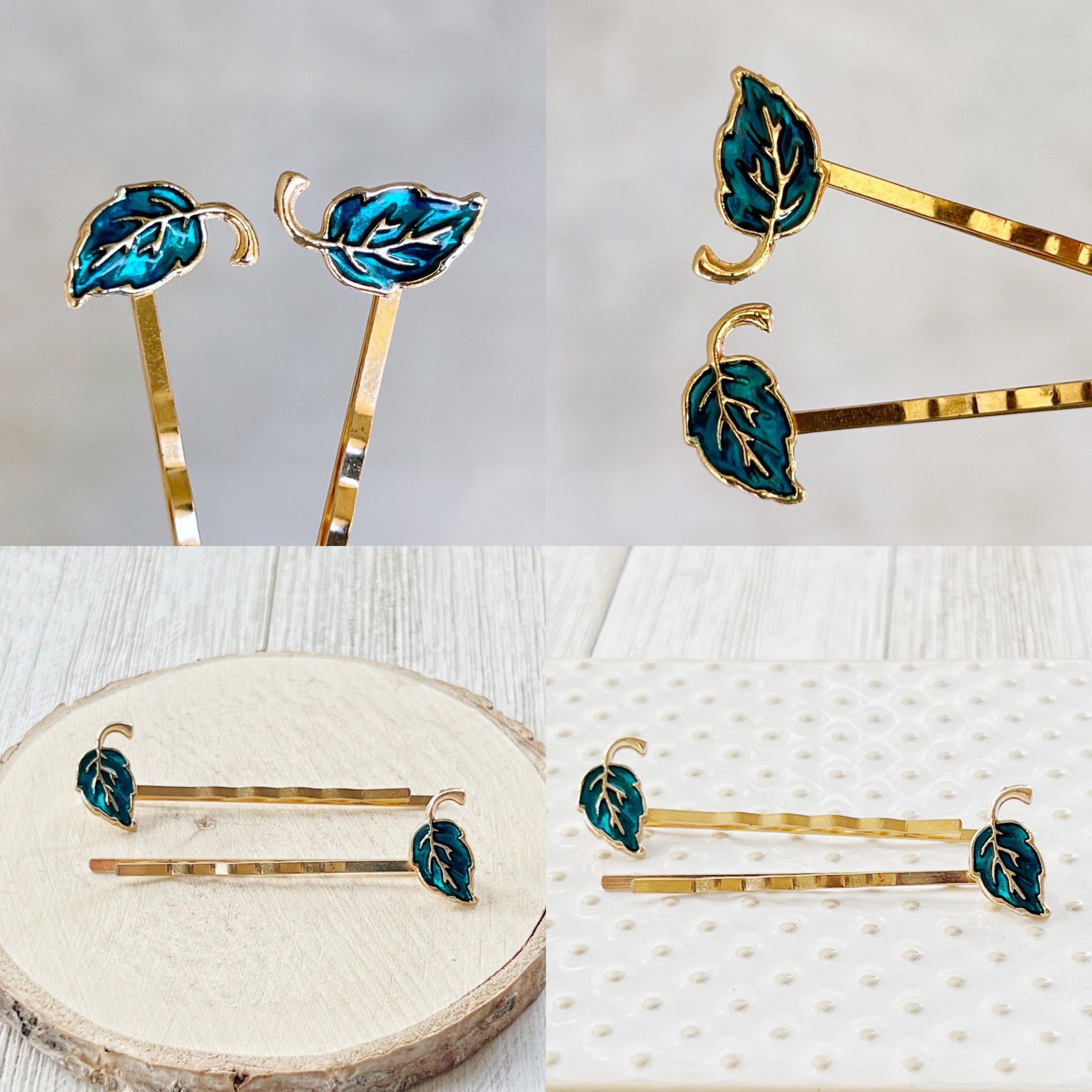 Blue Enamel Leaf Hair Pins - Stylish Decorative Bobby Pins for Women's Hairstyles | Elegant Hair Barrettes and Accessories