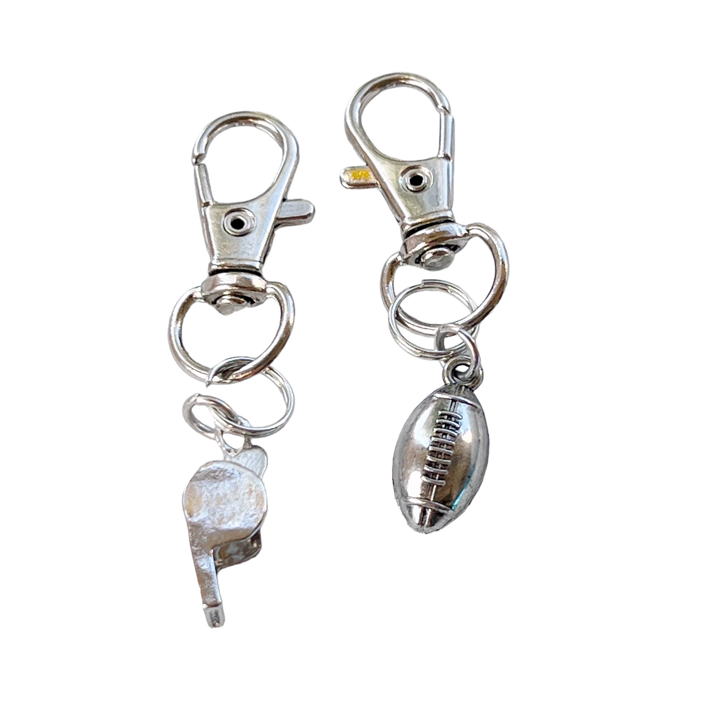 Football Zipper Pull Keychain Charm with Whistle