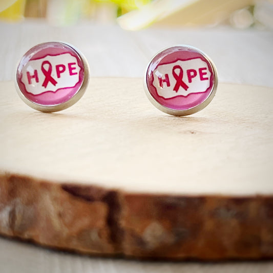 Breast Cancer Awareness 'Hope' Stud Earrings - Stylish and Meaningful Accessories