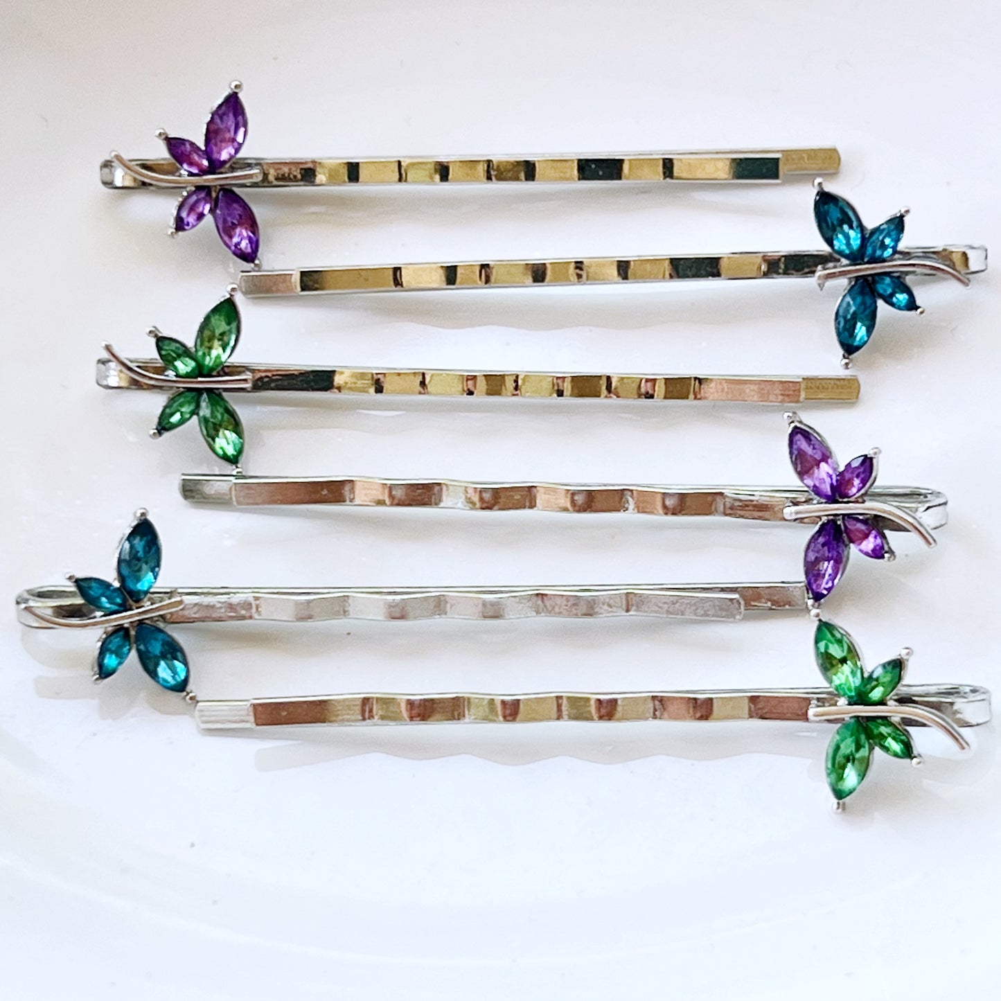 Purple, Green & Blue Dragonfly Hair Pin, Hair Pins For Woman, Womens Hair Clip, Womens Bobby Pins, Rhinestone Hair Pin