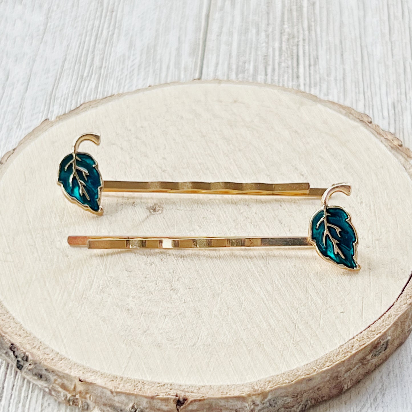 Blue Enamel Leaf Hair Pins - Stylish Decorative Bobby Pins for Women's Hairstyles | Elegant Hair Barrettes and Accessories