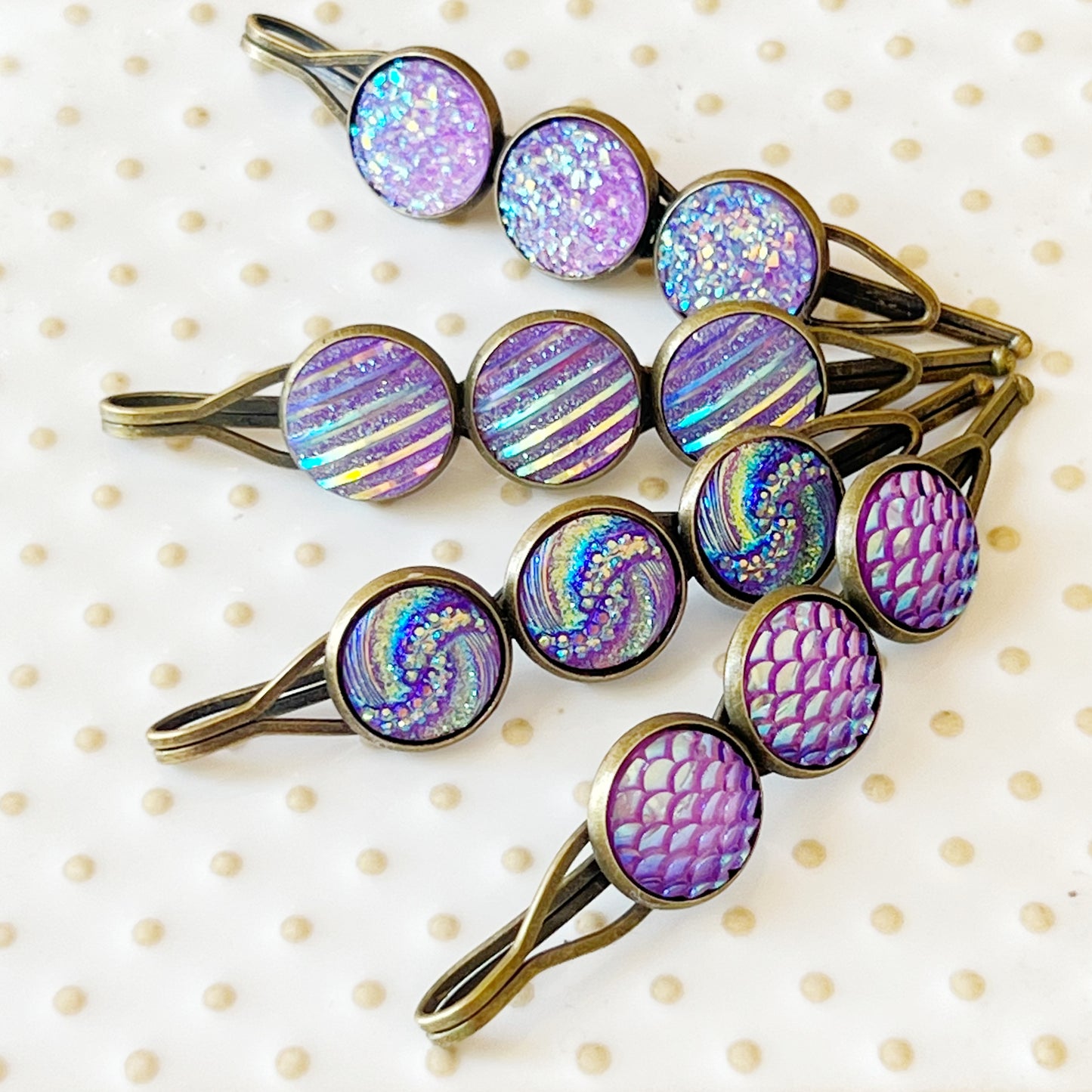 Purple Druzy Hair Pins: Set of 4 Stylish Accessories with Unique Patterns