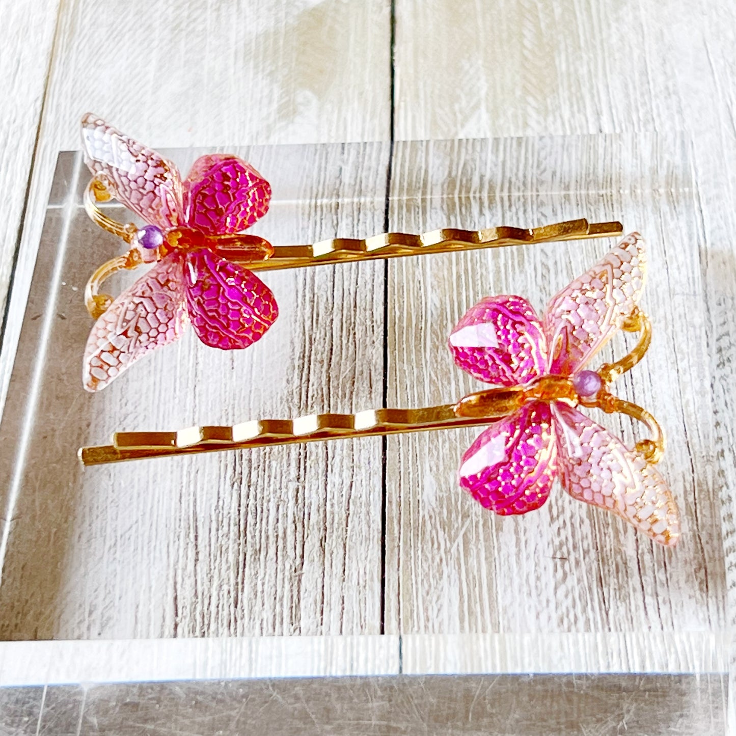 Pink & Gold Butterfly Hair Pins