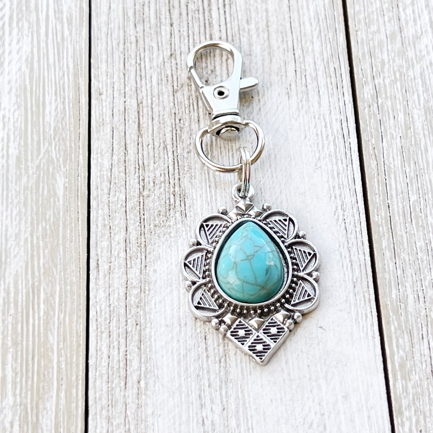 Turquoise Western Zipper Pull Handbag Charm