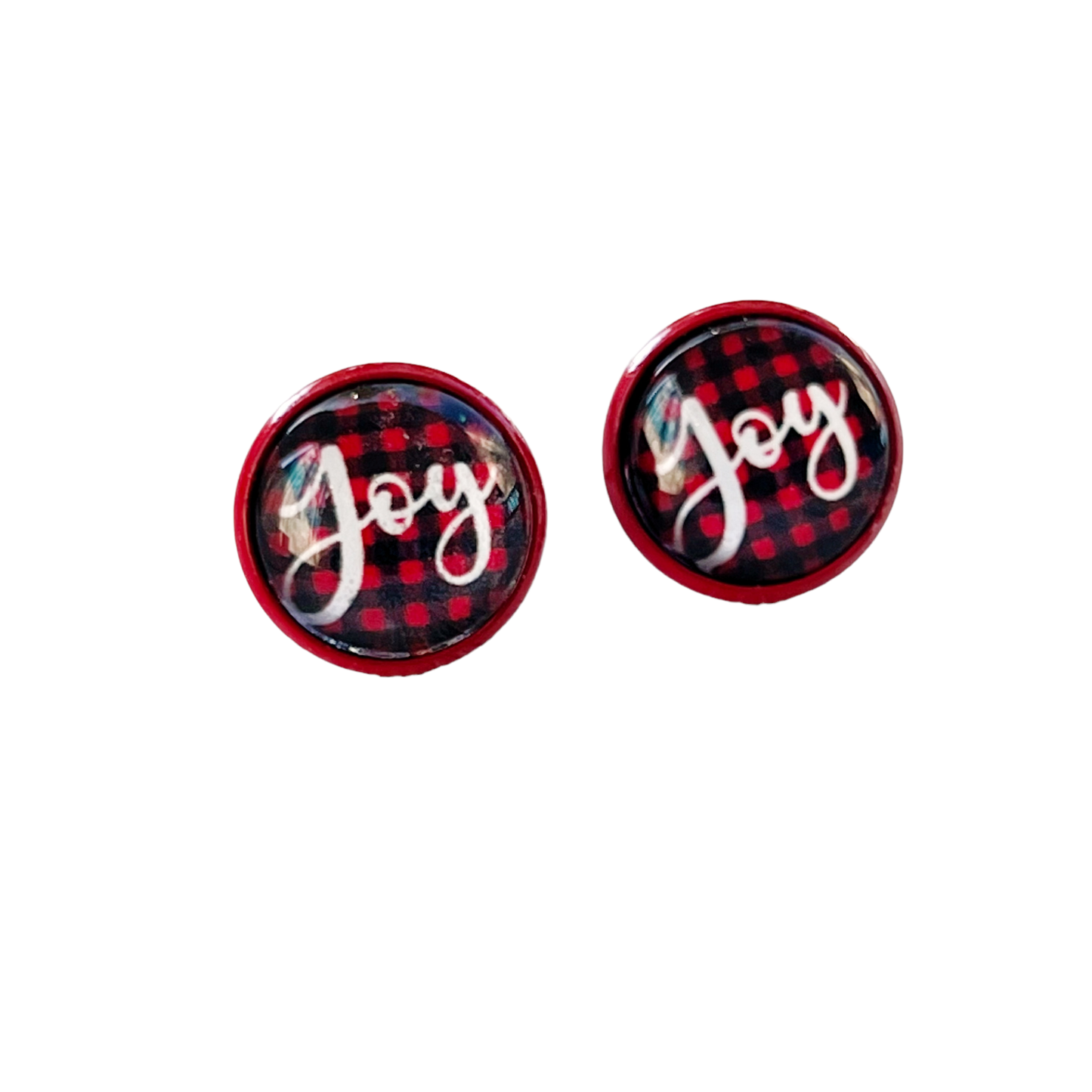 Red & Black Buffalo Plaid Christmas Stud Earrings: Festive Joyful Accents for Holiday Cheer