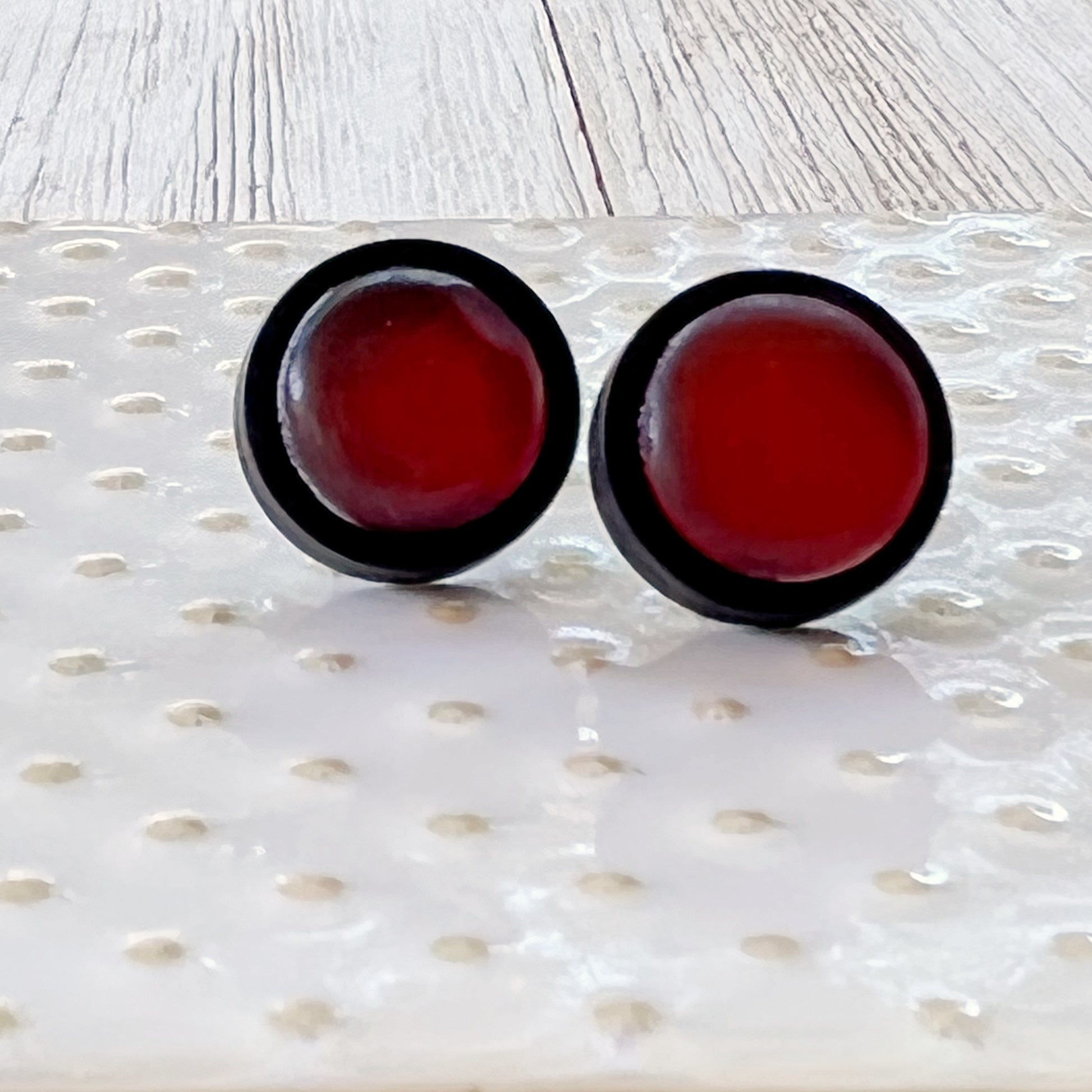 Orange Resin Black Wood Unisex Stud Earrings - Unique & Stylish Accessories