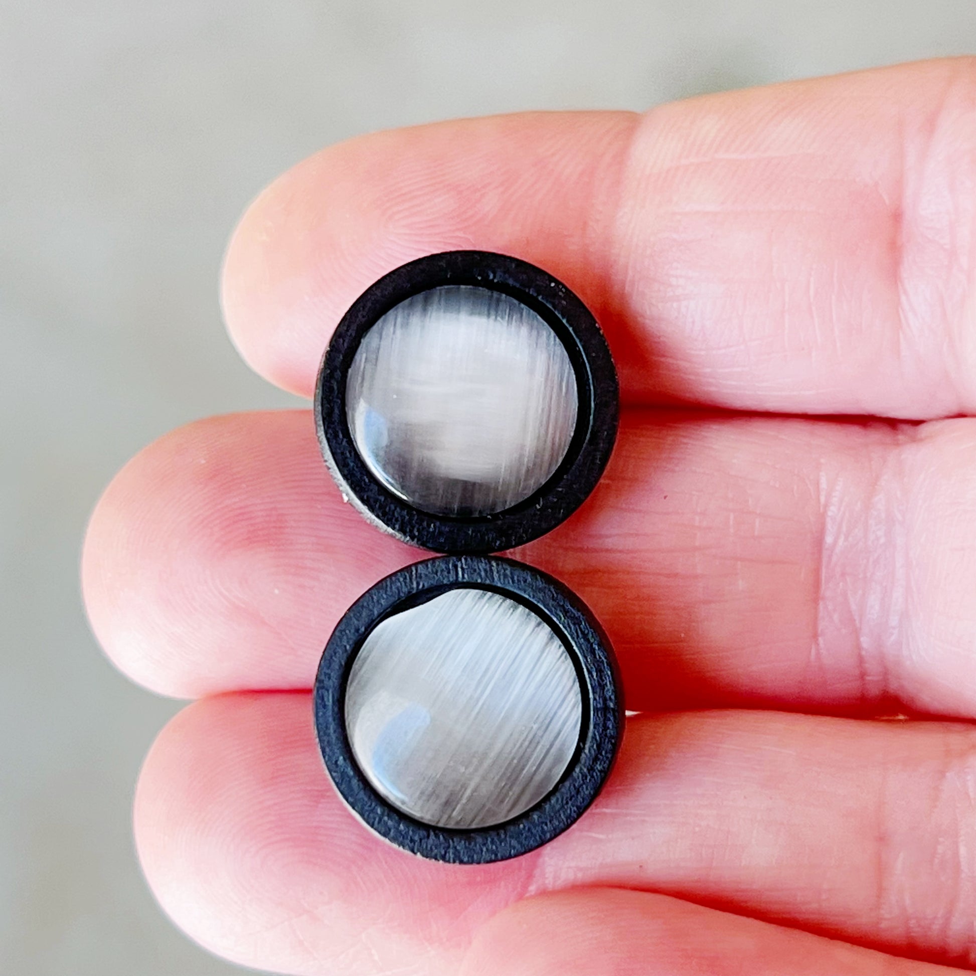 Gray Resin Black Wood Unisex Stud Earrings - Stylish & Versatile Accessories