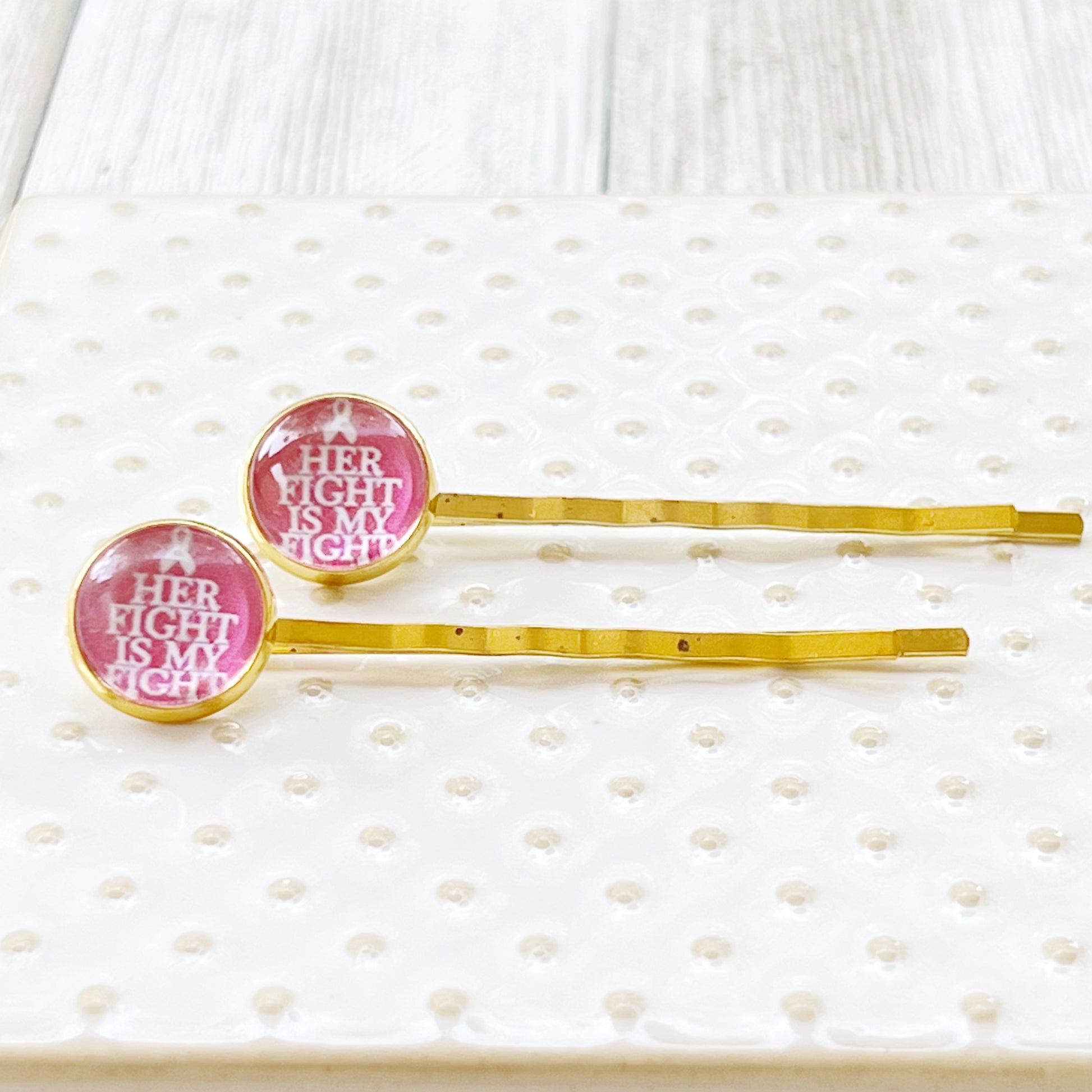 Her Fight is My Fight Breast Cancer Awareness Month Pink Ribbon Hair Pins