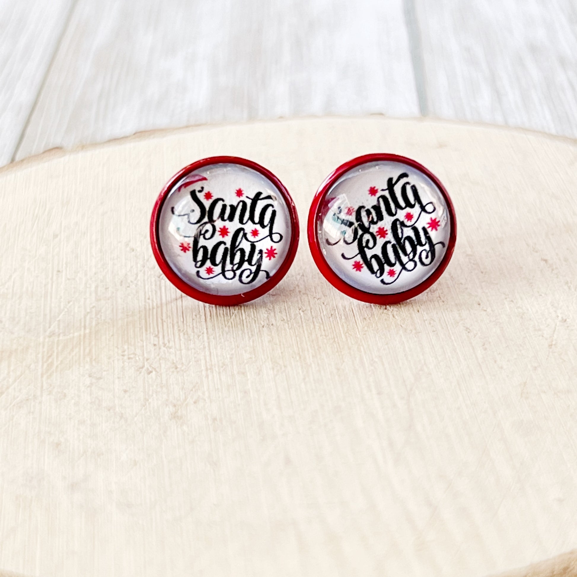 Red Stud Earrings: Festive 'Santa Baby' Design for Christmas Cheer