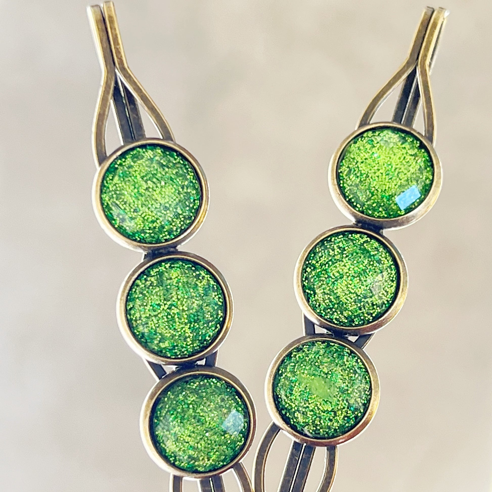 Patterned Green Glitter Acrylic Hair Pins - Sparkling Hair Accessories with Style