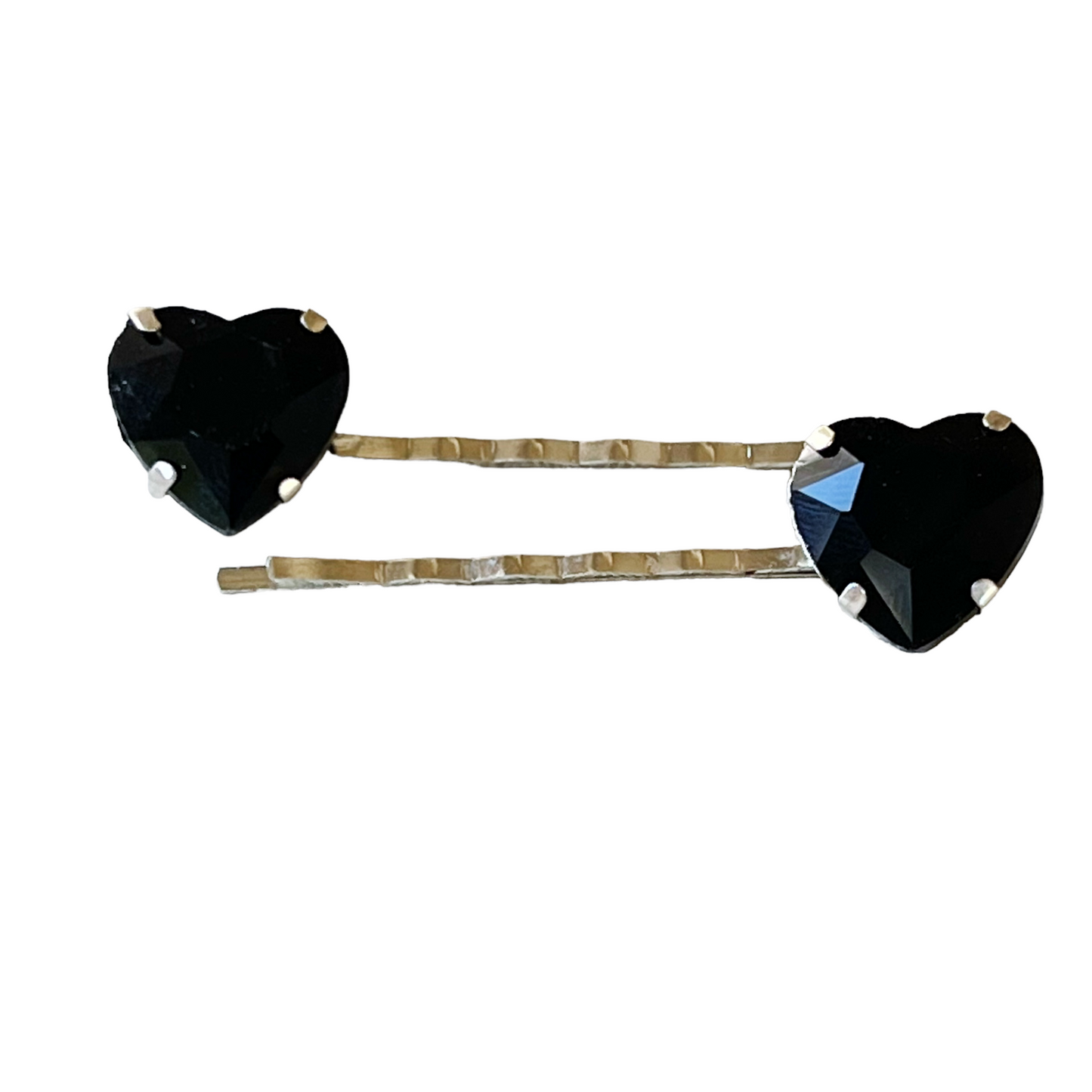 Black Rhinestone Heart Bobby Pins - Elegant and Romantic Hair Accessories