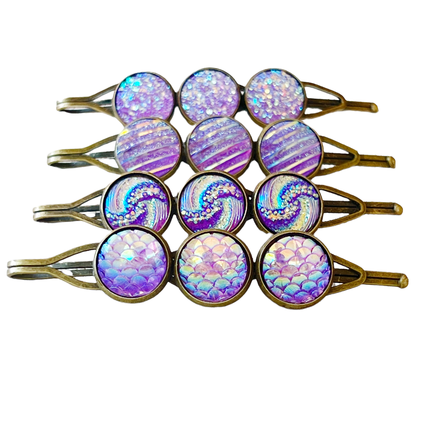 Purple Druzy Hair Pins: Set of 4 Stylish Accessories with Unique Patterns