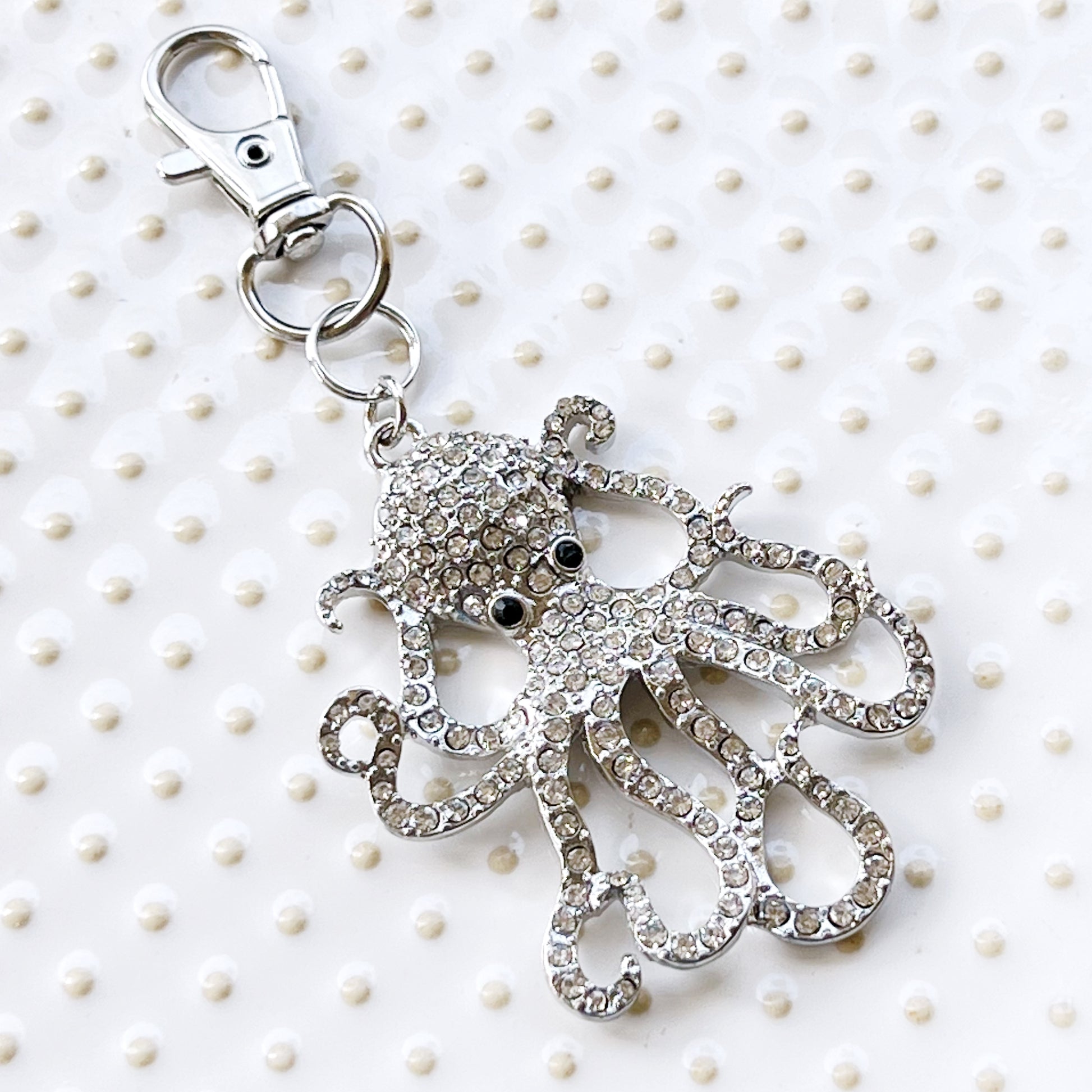 Octopus Zipper Pull Keychain Charm with Rhinestones