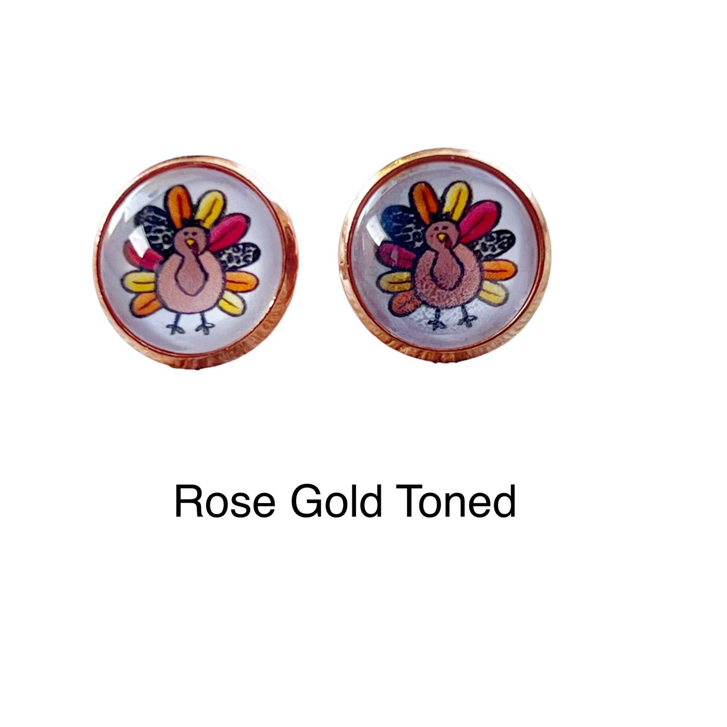 Thanksgiving Turkey Rose Gold Stainless Steel Stud Earring