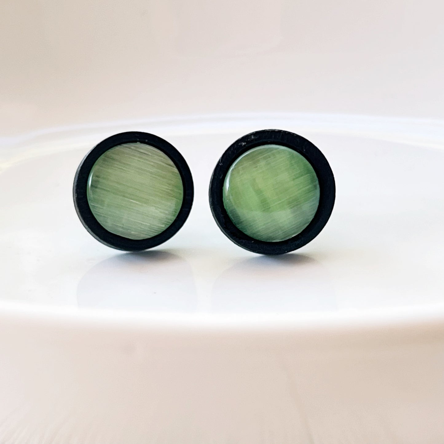 Green Glass Black Wood Unisex Stud Earrings - Stylish & Versatile Accessories