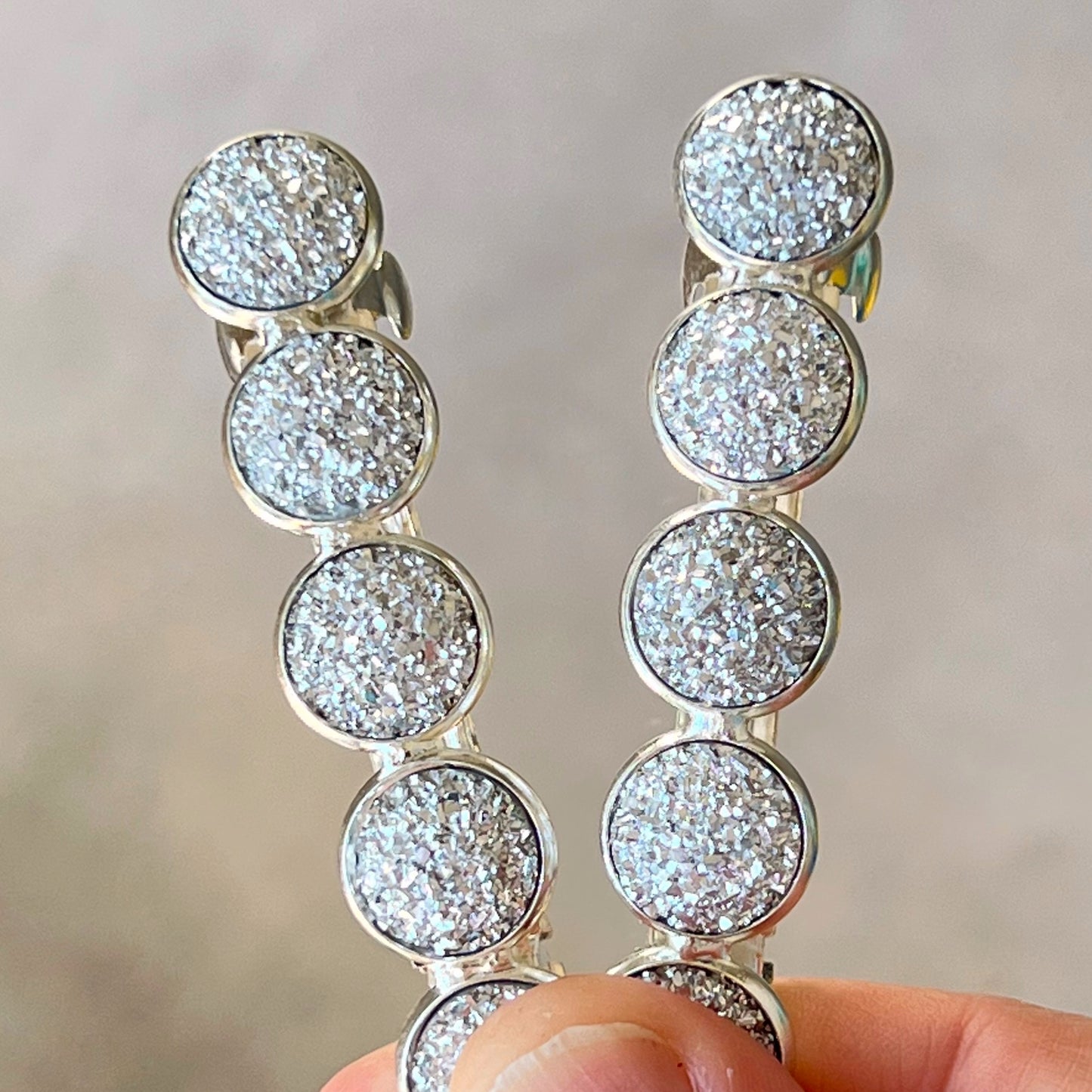 Metallic Silver Druzy Barrettes - Stylish & Elegant Hair Accessories