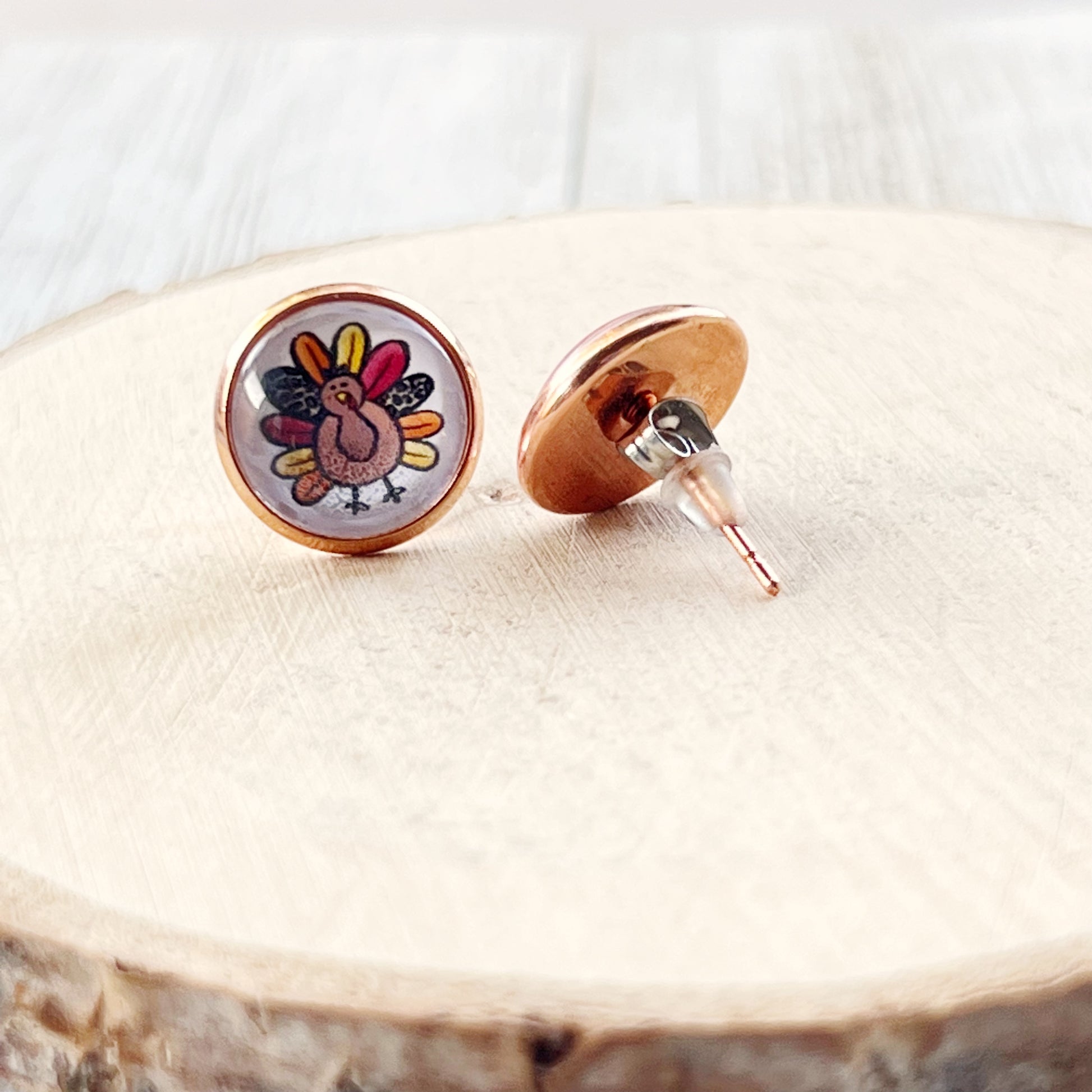 Thanksgiving Turkey Rose Gold Stainless Steel Stud Earring