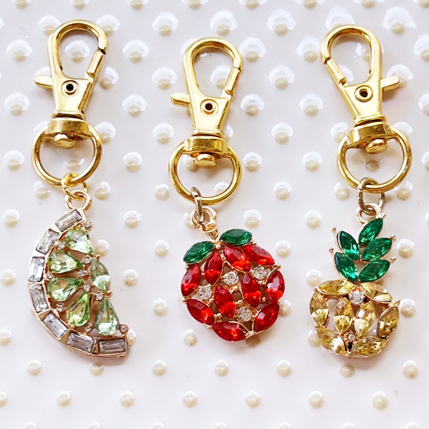 Fruit Zipper Pull Keychain Charm with Rhinestones