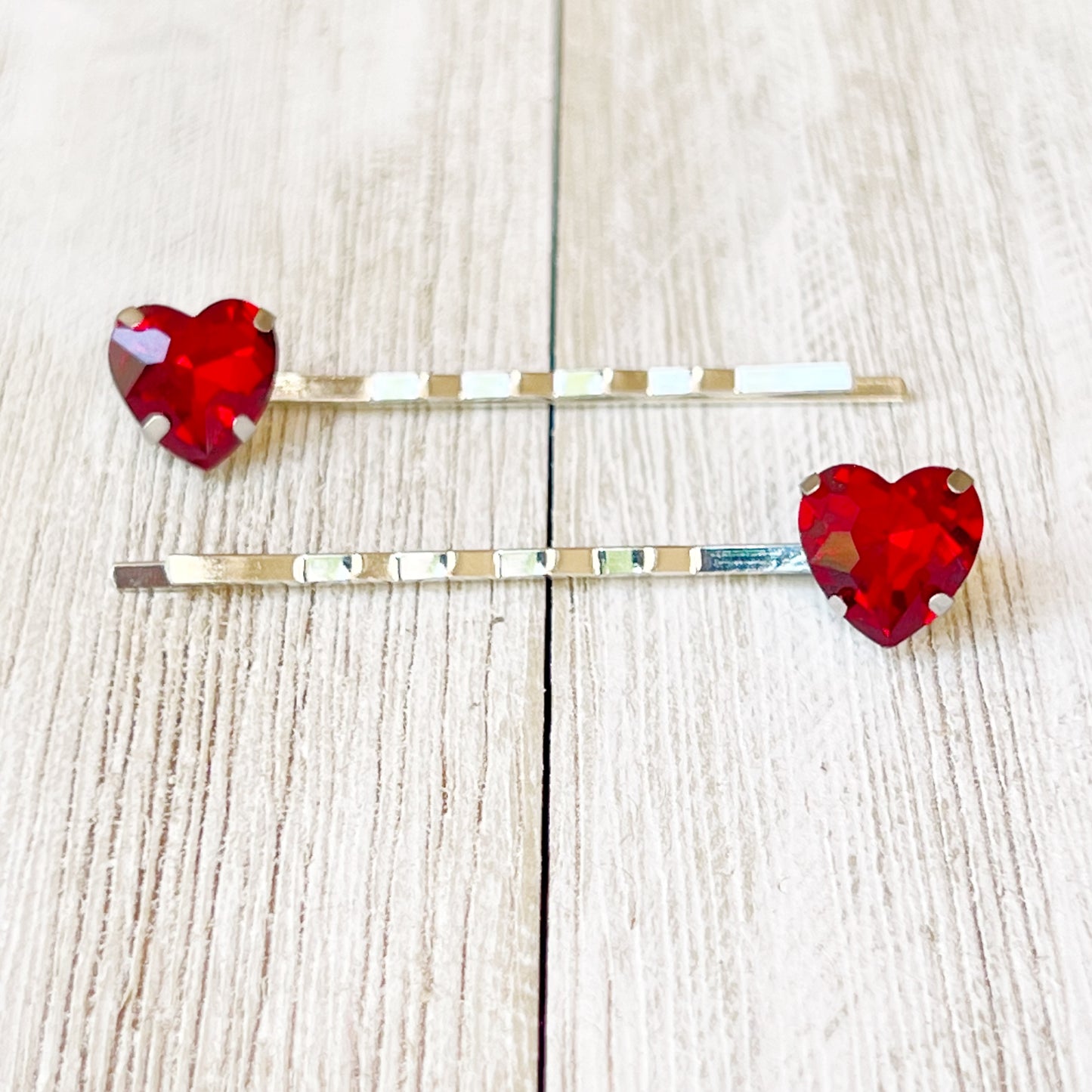 Red Rhinestone Heart Hair Pins