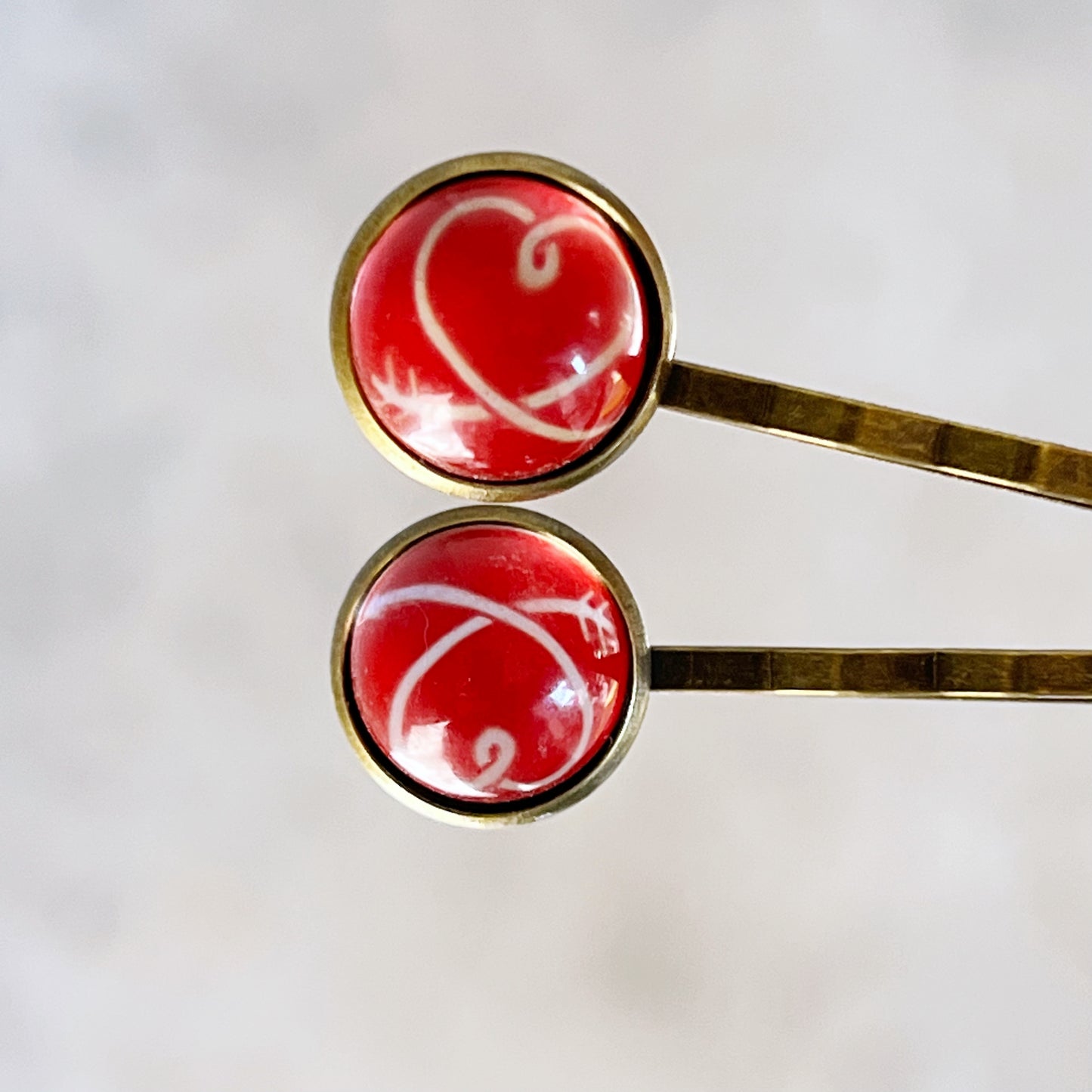 Red and White Heart Hair Pins