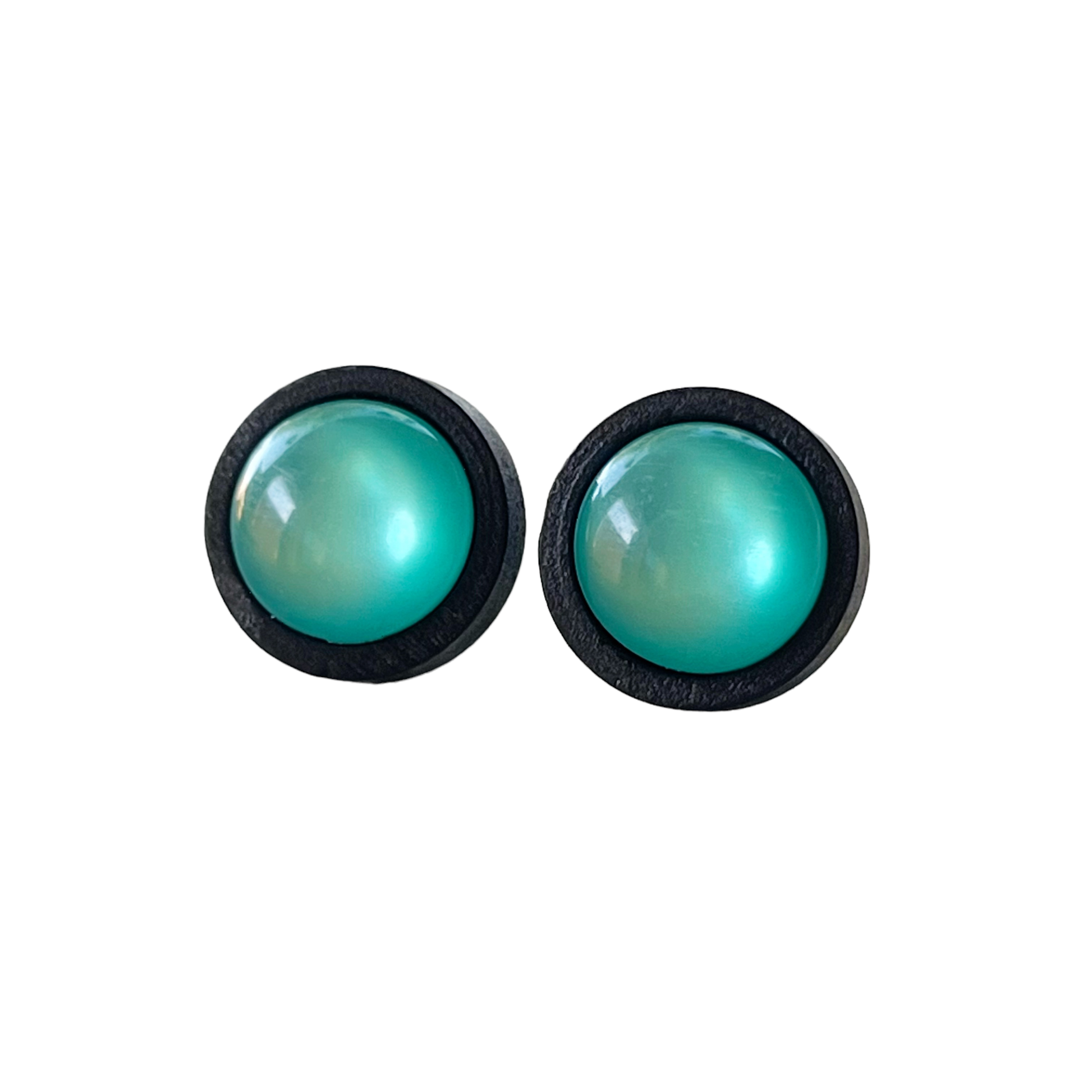 Natural Black Wood Blue Glass Stainless Steel Unisex Stud Earrings