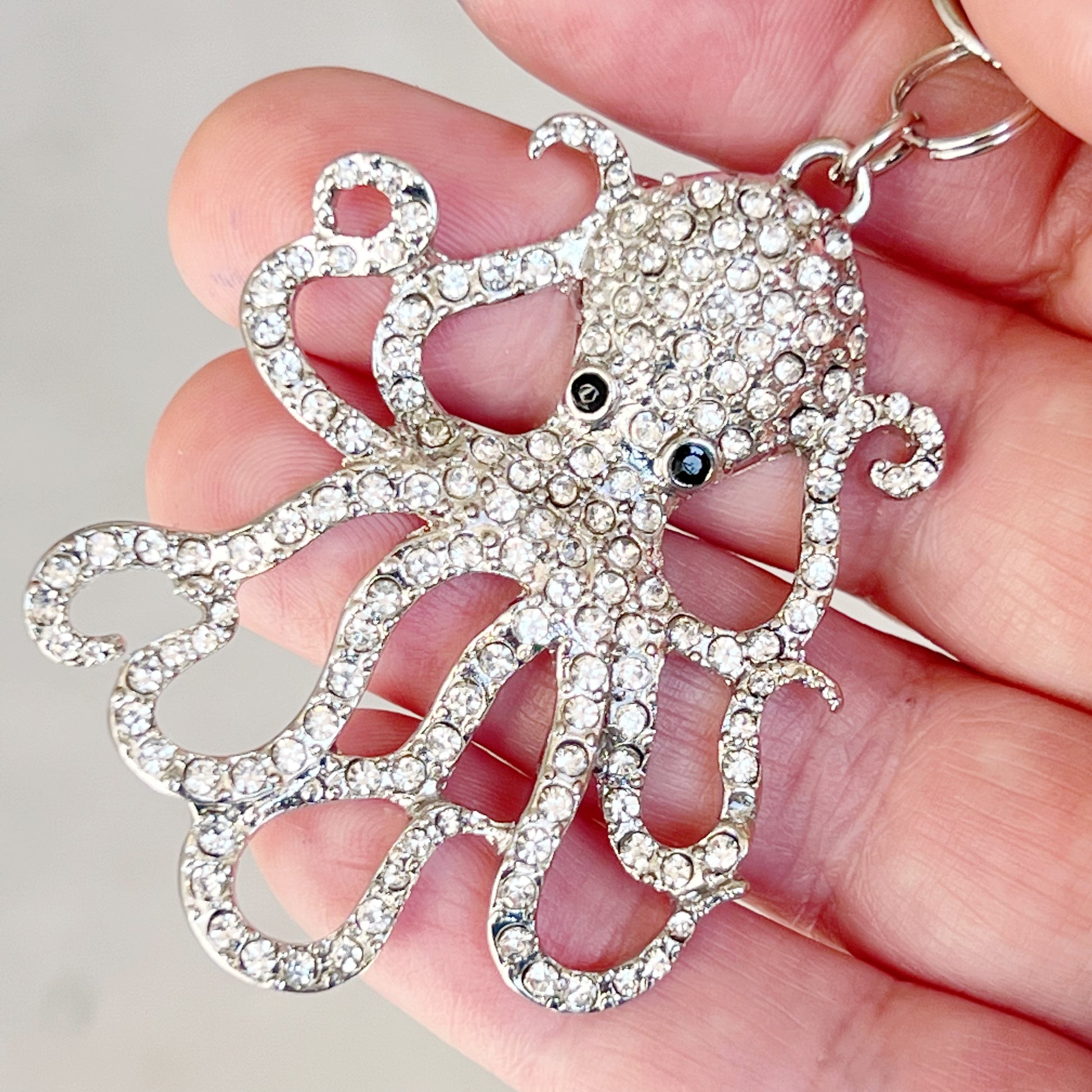 Octopus Zipper Pull Keychain Charm with Rhinestones