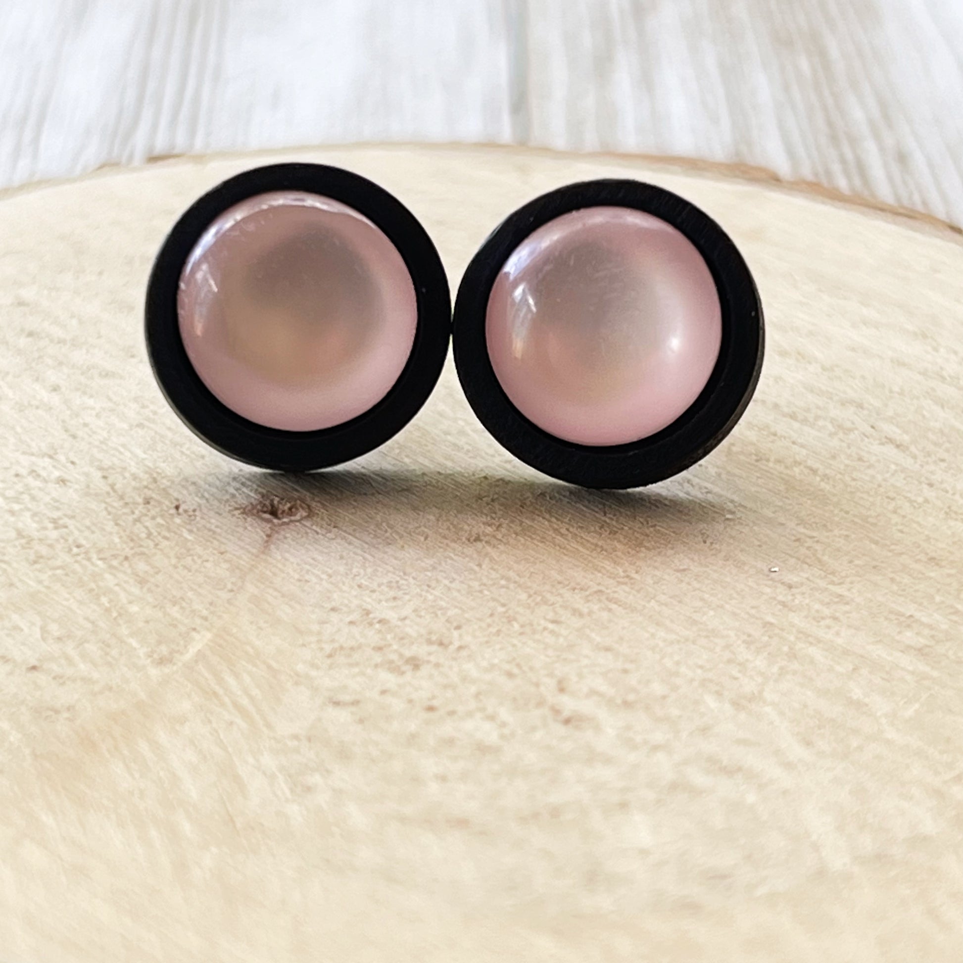 Pink Resin Black Wood Unisex Stud Earrings - Unique & Stylish Accessories