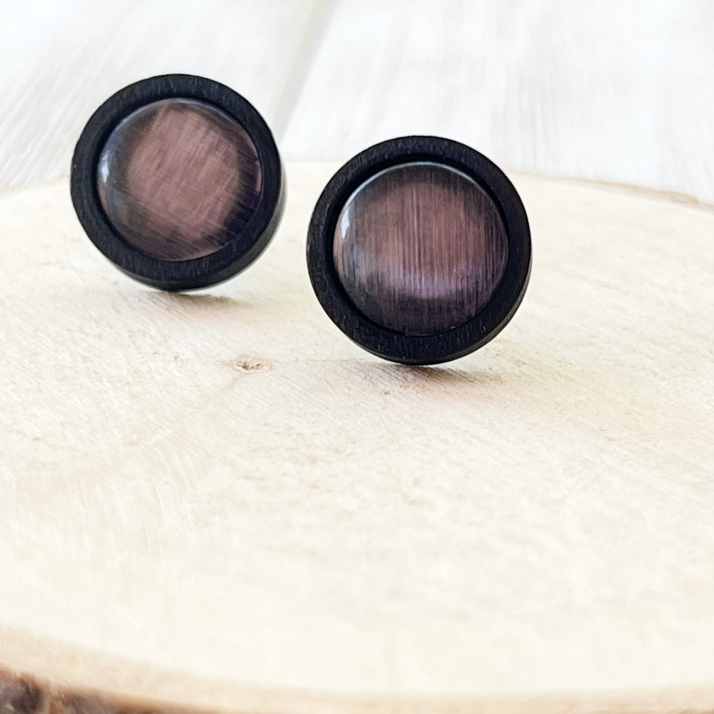 Gray Resin Black Wood Unisex Stud Earrings - Stylish & Versatile Accessories