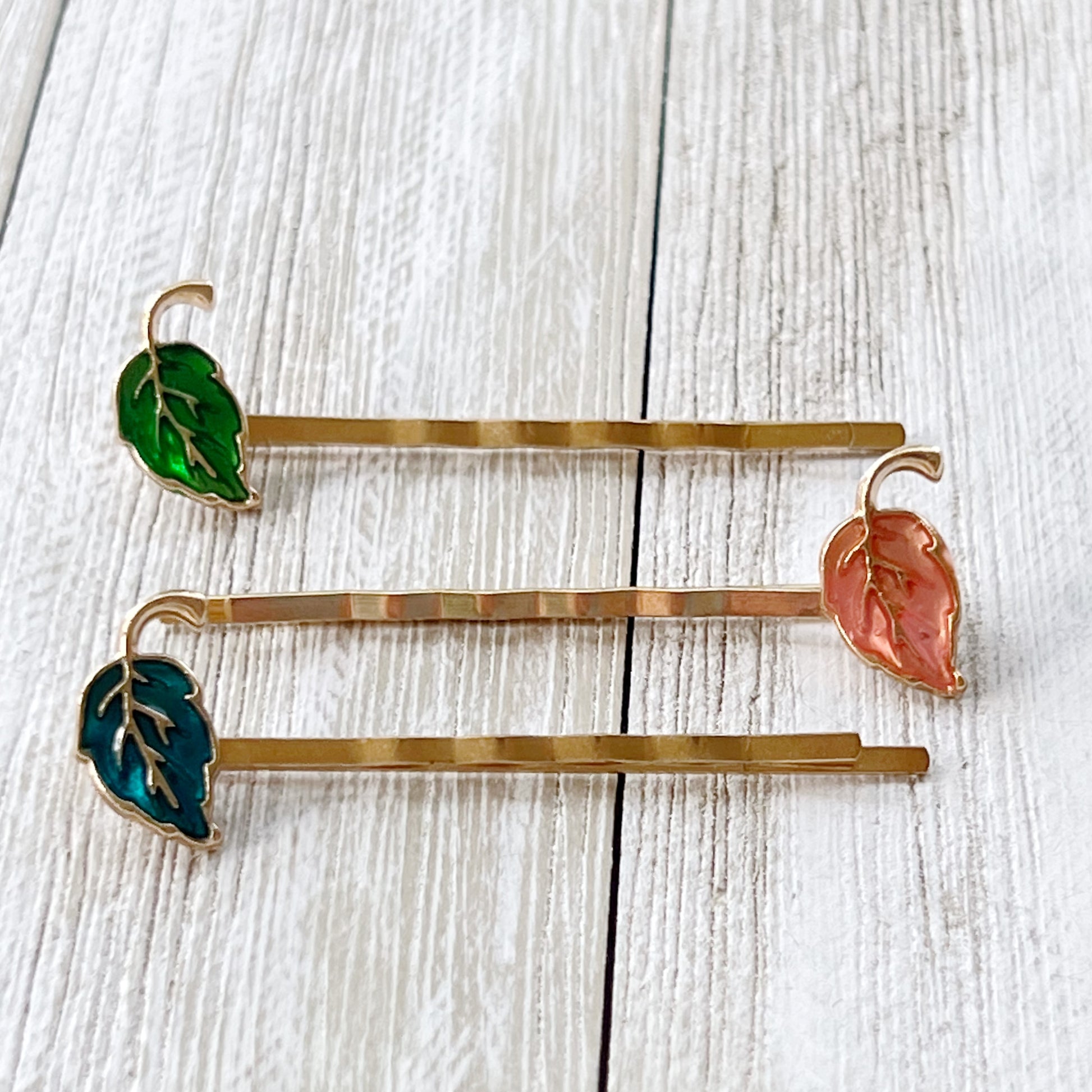 Enamel Leaf Hair Pins - Pink, Green & Blue - Colorful & Stylish Accessories