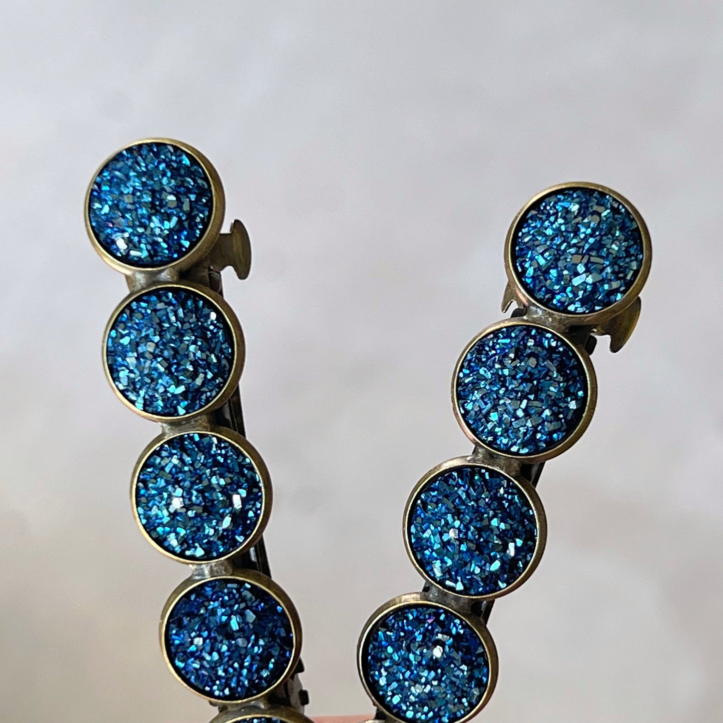 Cobalt Blue Druzy Brass Hair Clips