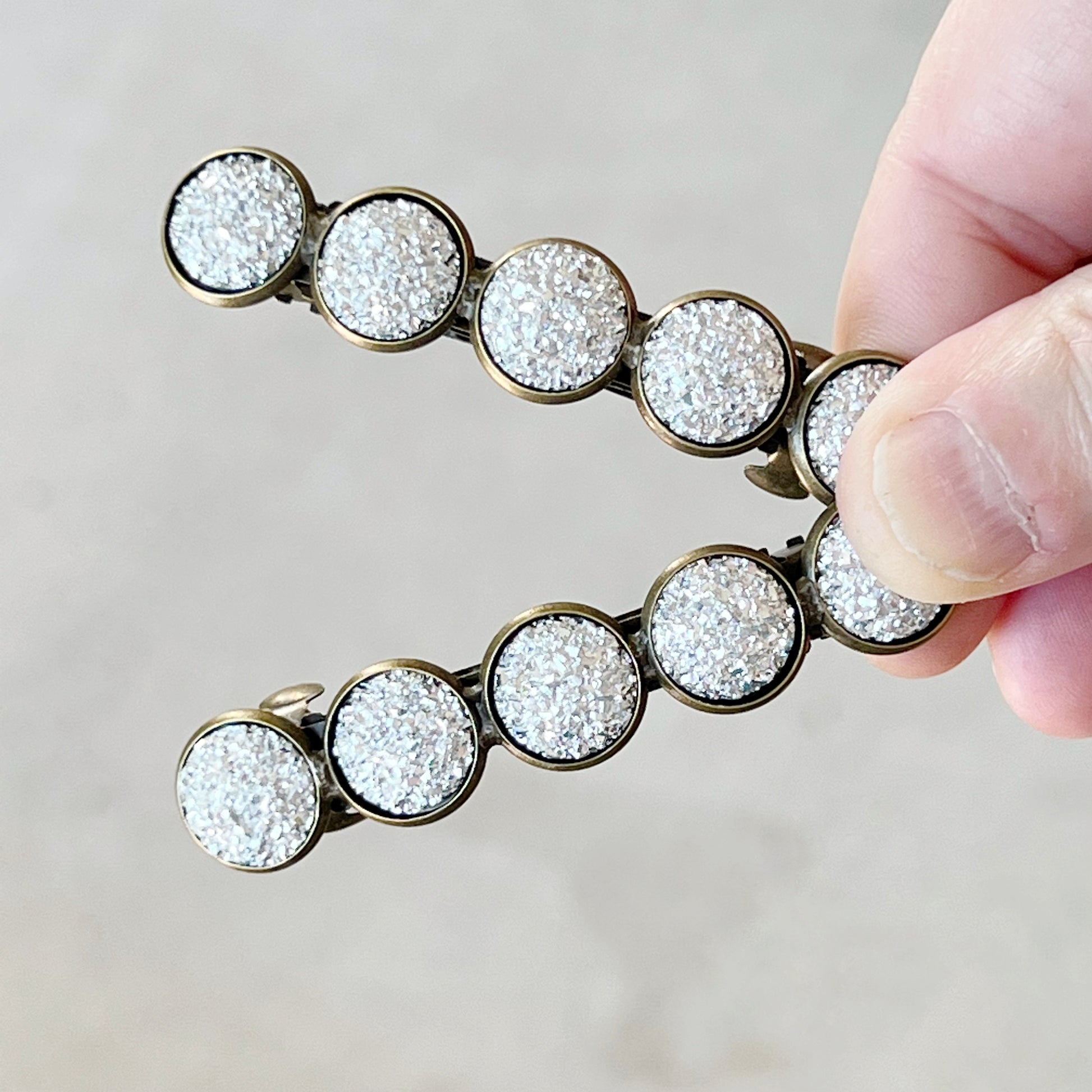 Metallic Silver Druzy Brass Barrettes - Stylish & Elegant Hair Accessories