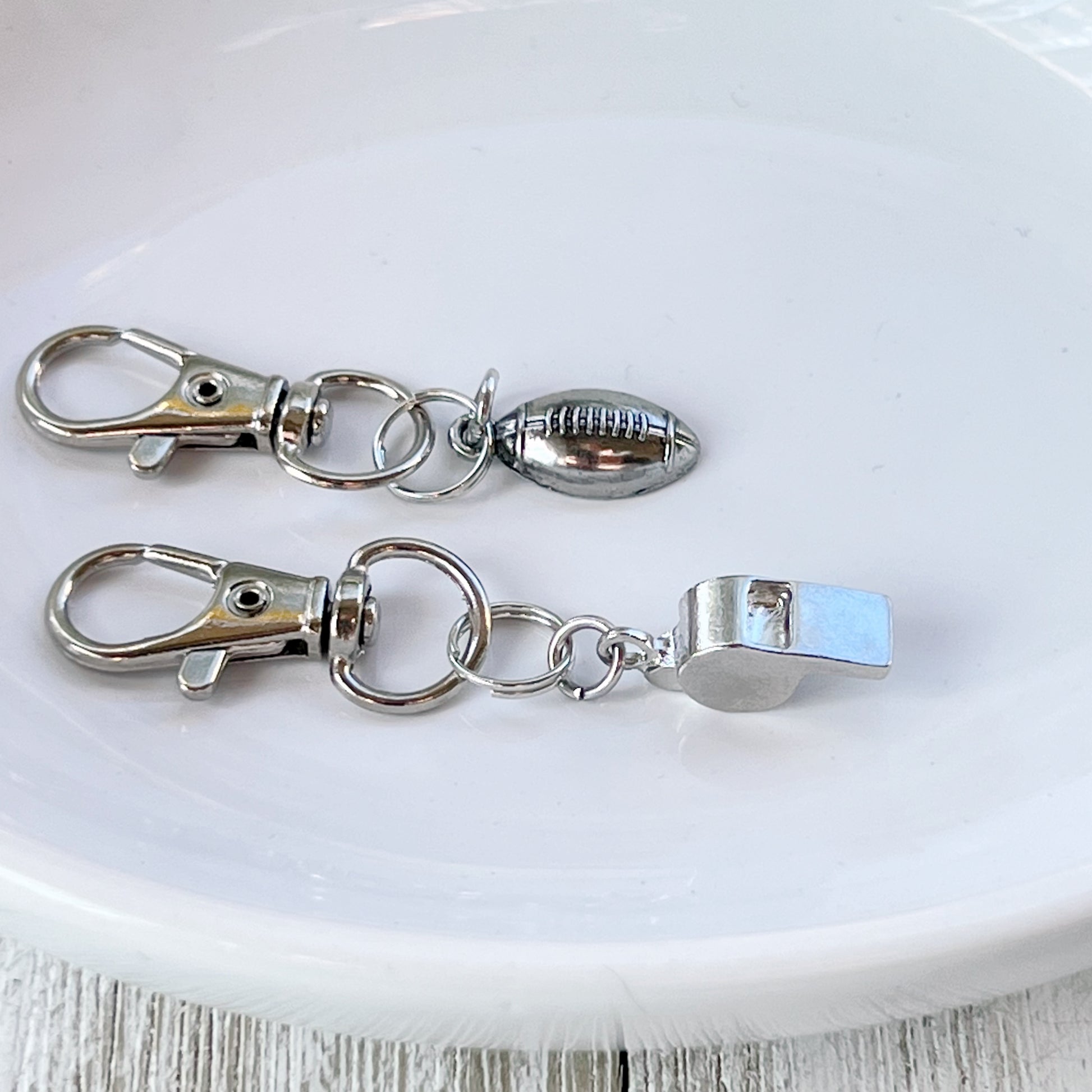 Football Zipper Pull Keychain Charm with Whistle