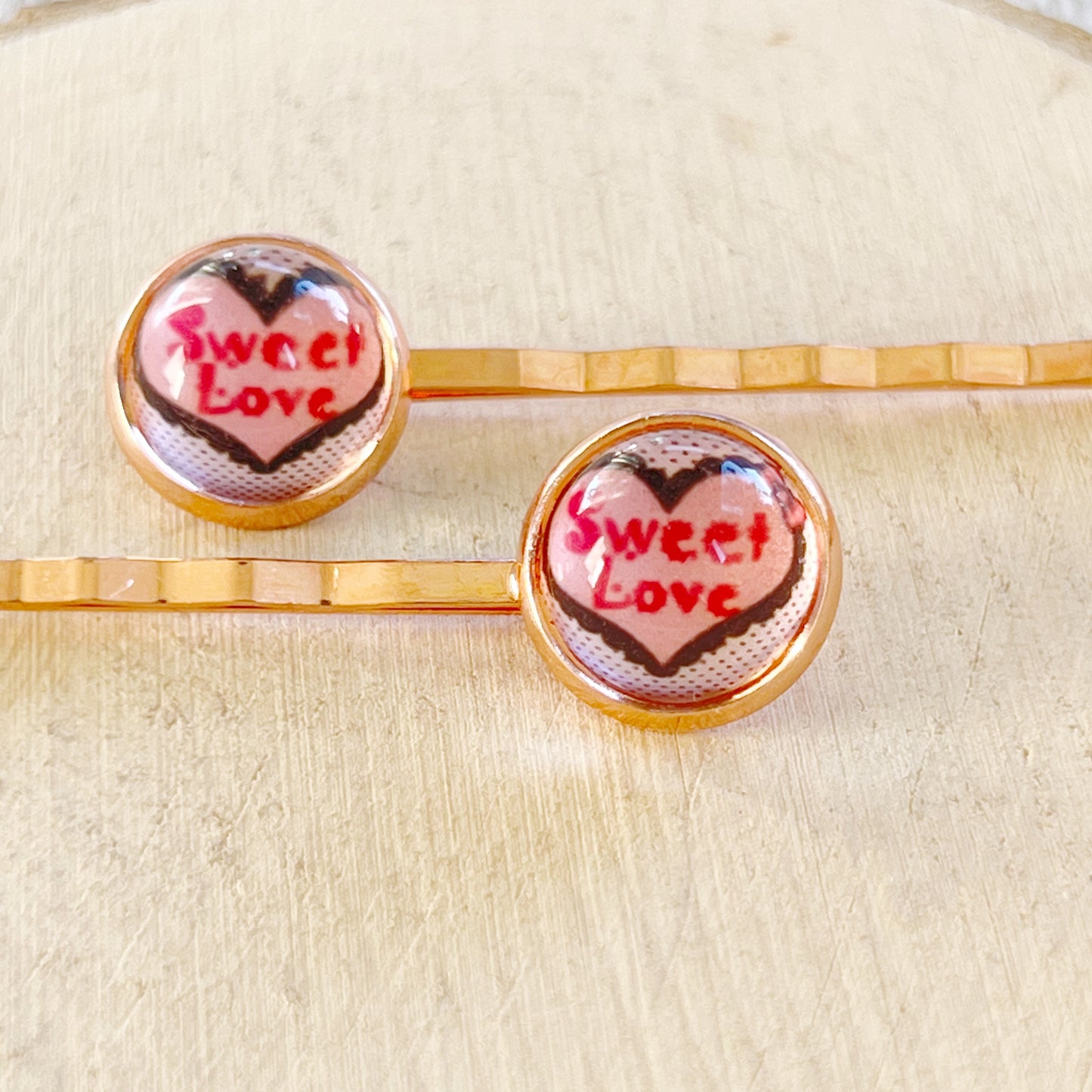 Pink Sweet Love Heart Hair Pins