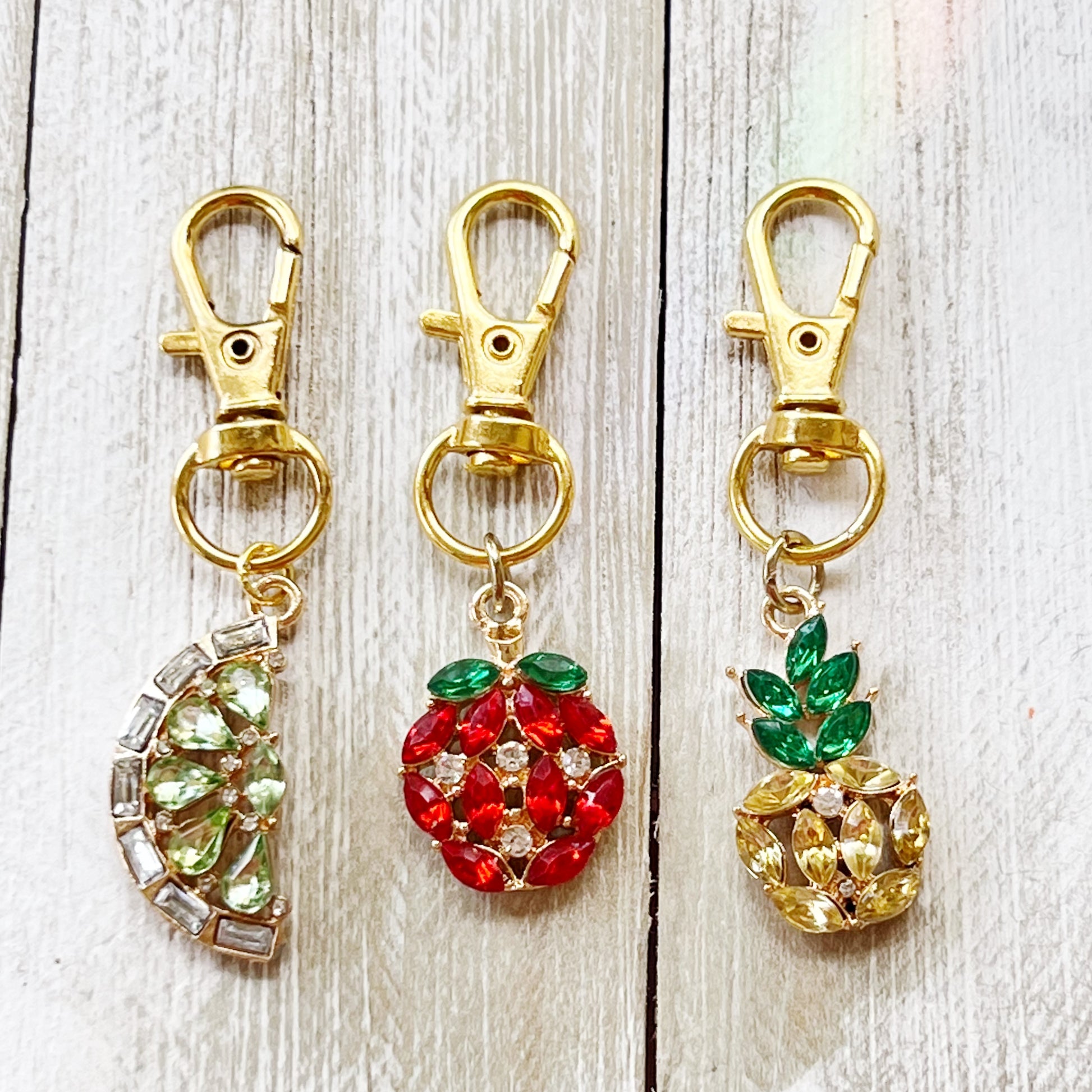 Fruit Zipper Pull Keychain Charm with Rhinestones