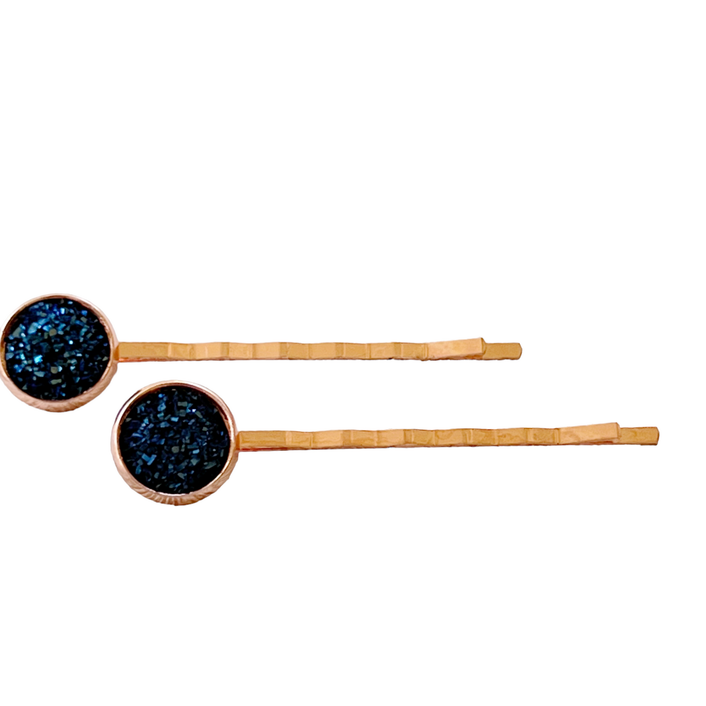 Cobalt Blue Druzy Rose Gold Hair Pins: Elegant & Vibrant Accessories